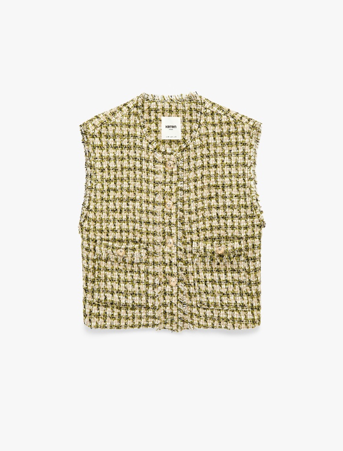  Bisiklet Yaka Kolsuz Düğmeli Cep Detaylı Tüvit Yelek