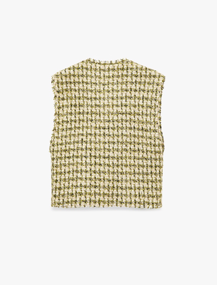  Bisiklet Yaka Kolsuz Düğmeli Cep Detaylı Tüvit Yelek