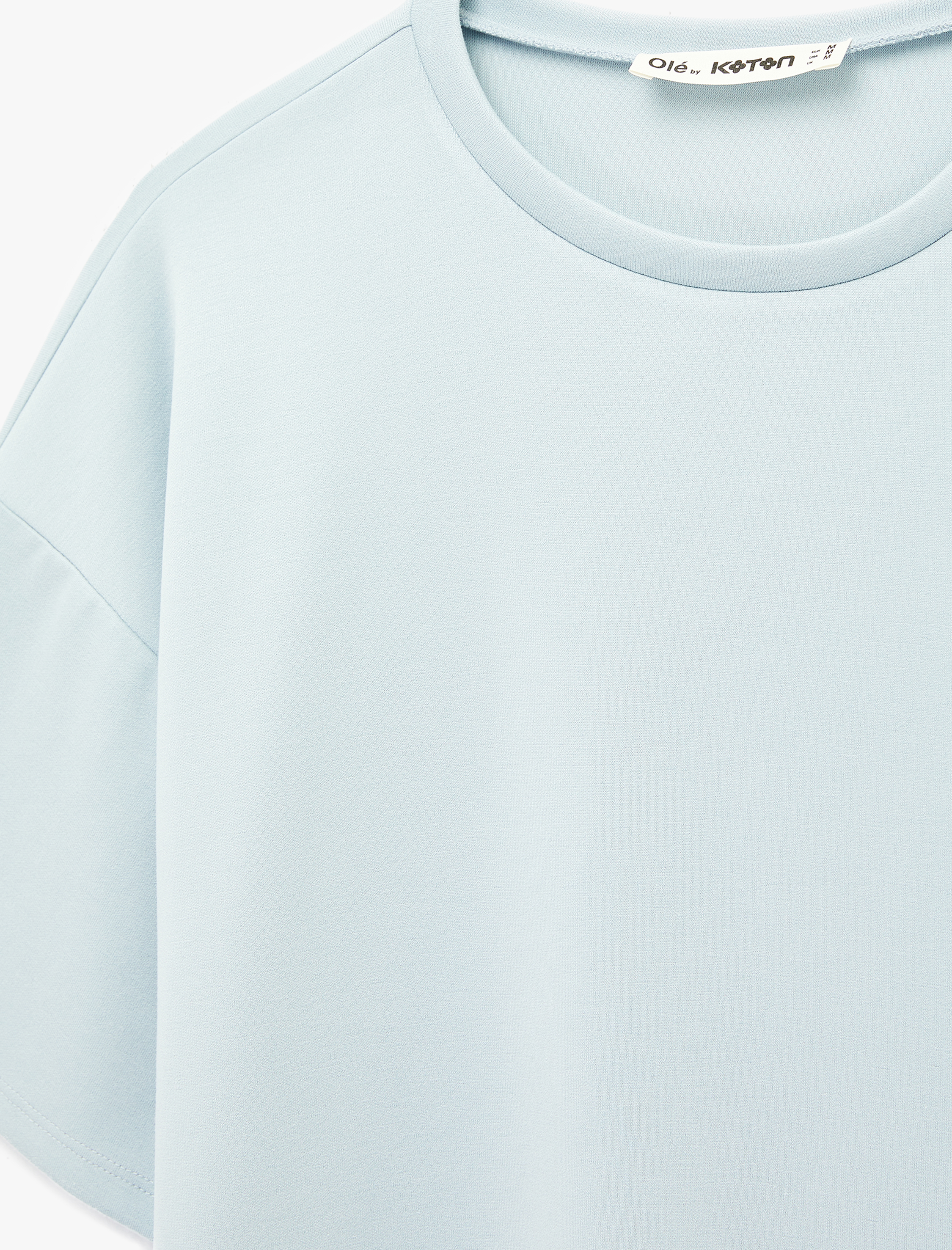   Rahat Kalıp Bisiklet Yaka Viskon Karışımlı Kısa Kollu Tişört