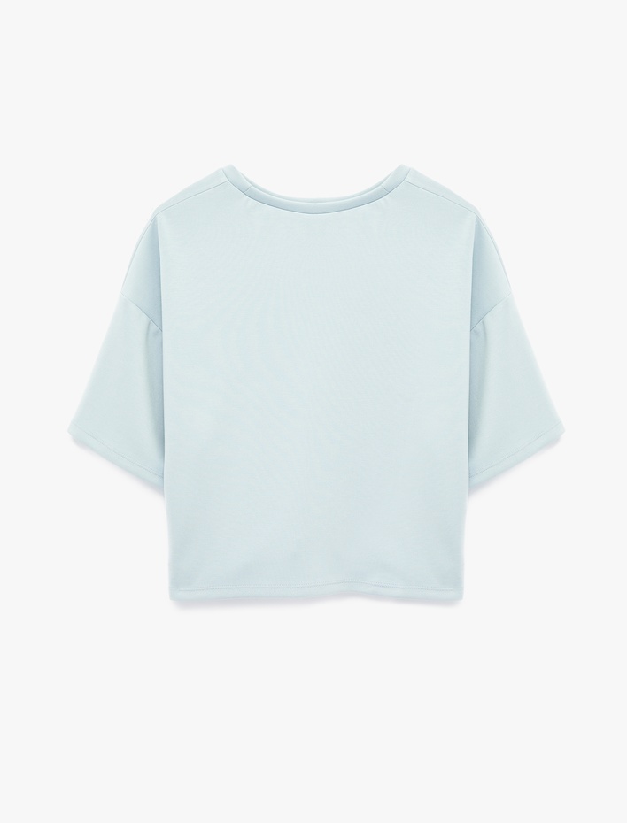  Rahat Kalıp Bisiklet Yaka Viskon Karışımlı Kısa Kollu Tişört