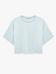 Rahat Kalıp Bisiklet Yaka Viskon Karışımlı Kısa Kollu Tişört