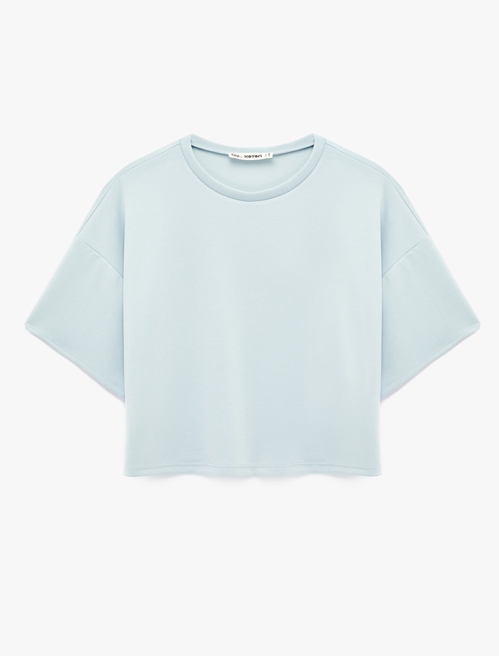  Rahat Kalıp Bisiklet Yaka Viskon Karışımlı Kısa Kollu Tişört