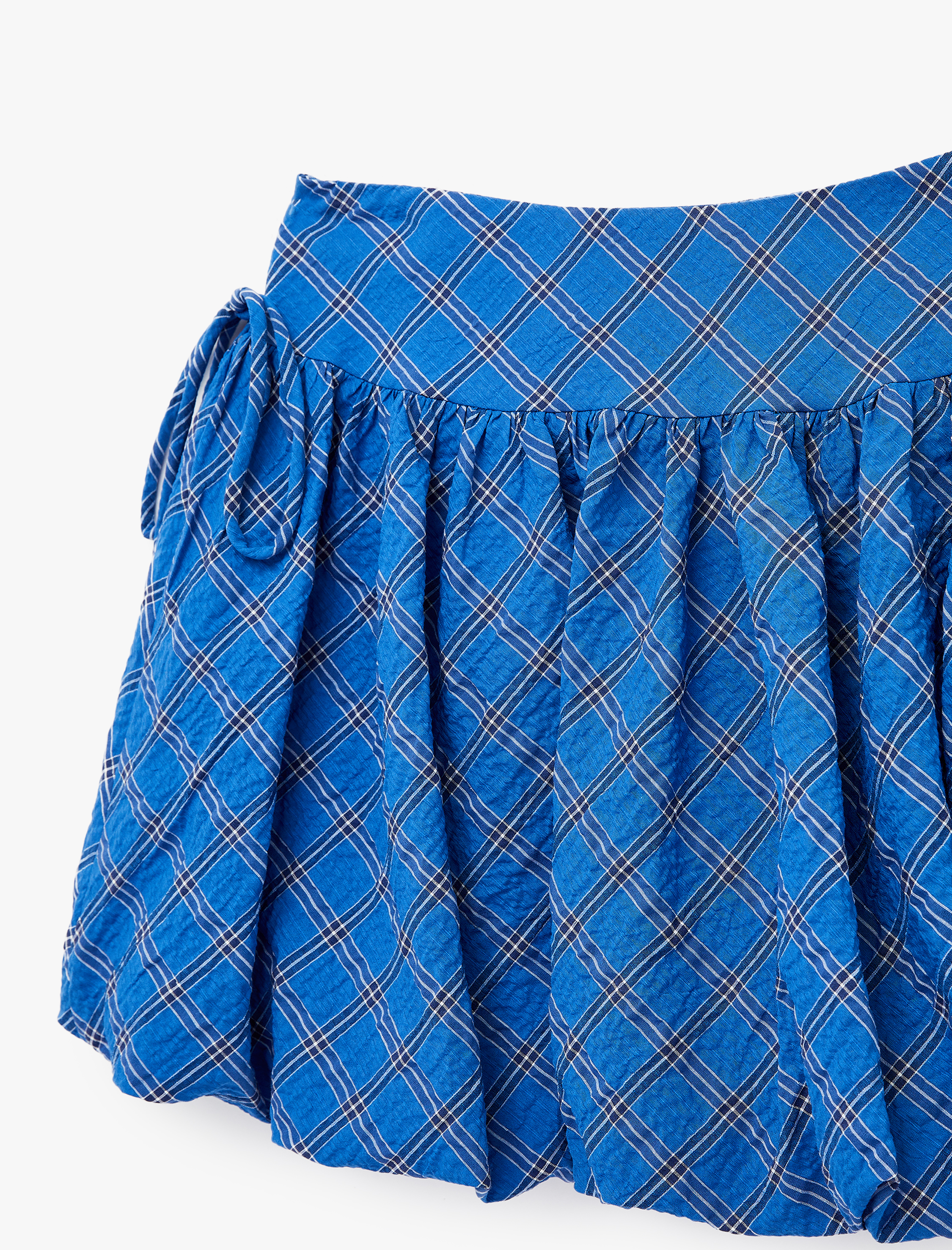   Yanları Bağlama Detaylı Kareli Mini Balon Etek