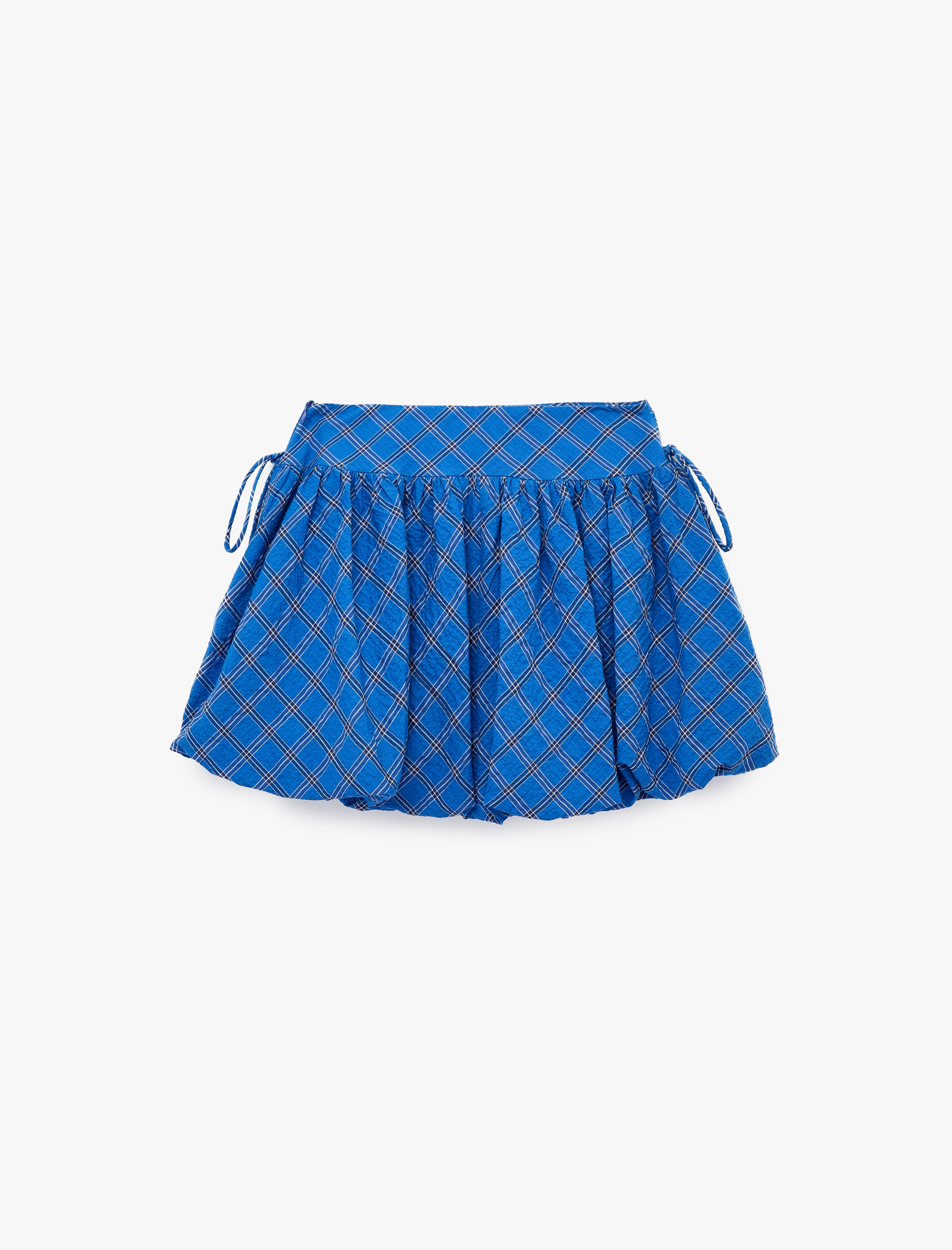   Yanları Bağlama Detaylı Kareli Mini Balon Etek