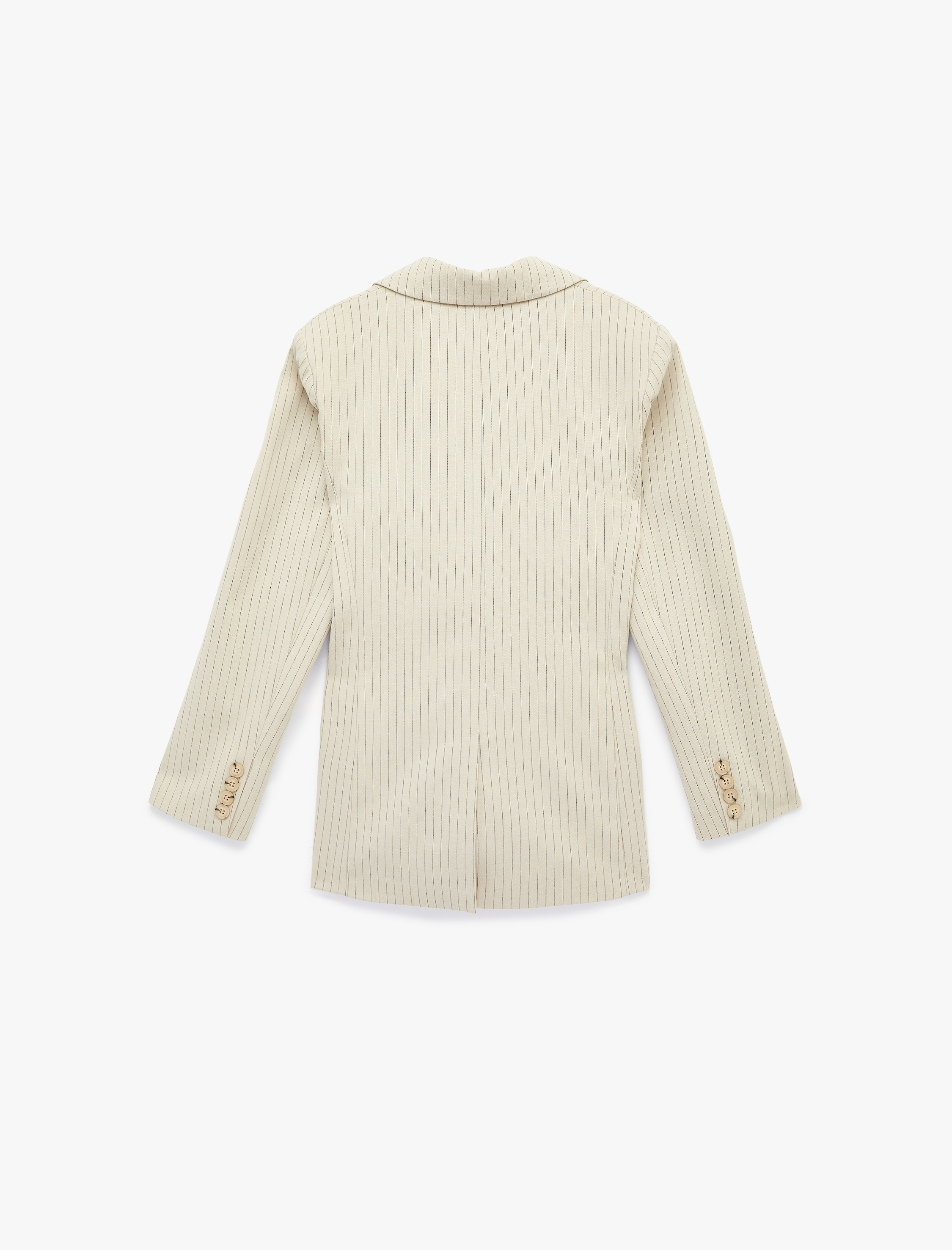   Uzun Kollu Cepli Düğmeli Çizgili Oversize Blazer Ceket