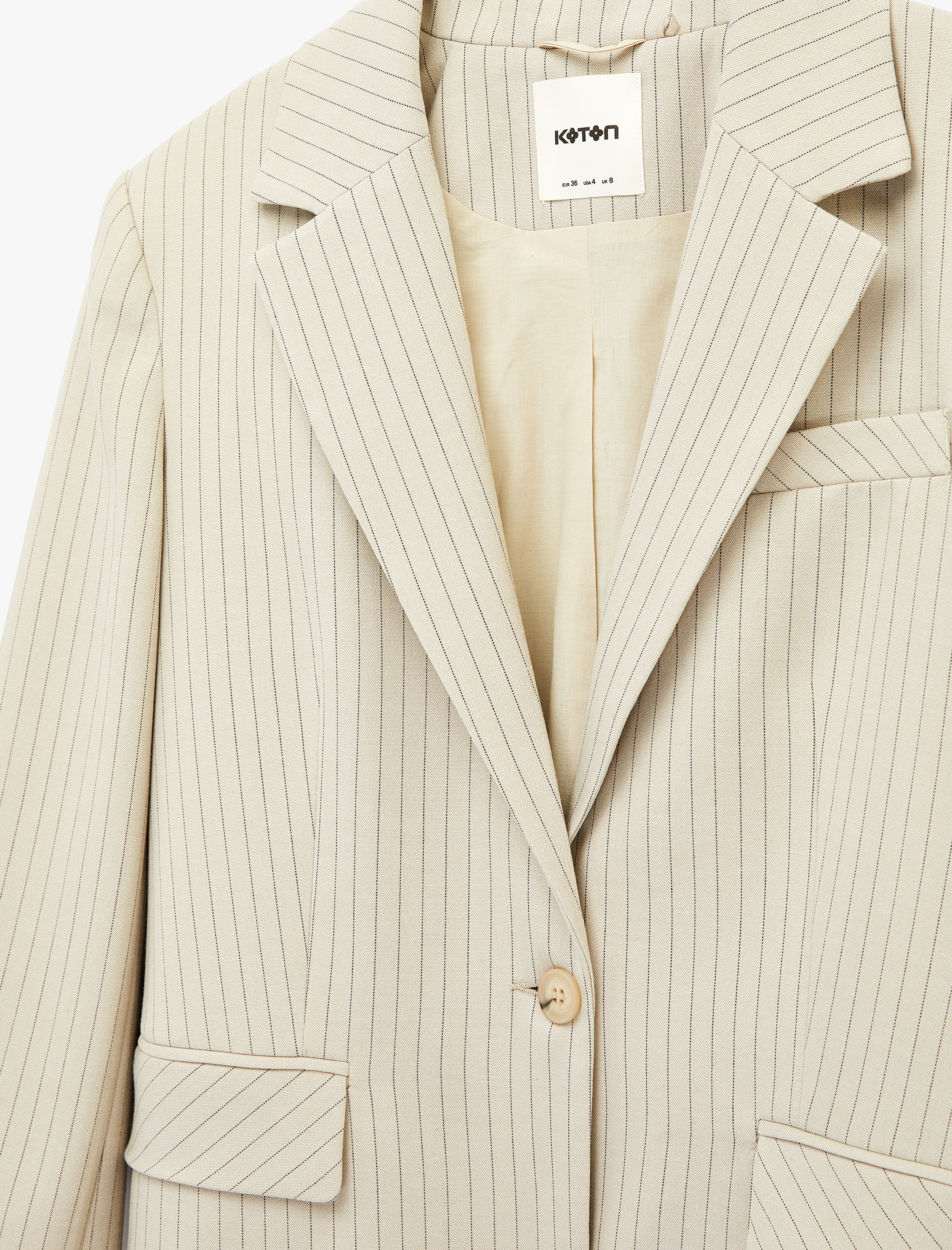   Uzun Kollu Cepli Düğmeli Çizgili Oversize Blazer Ceket