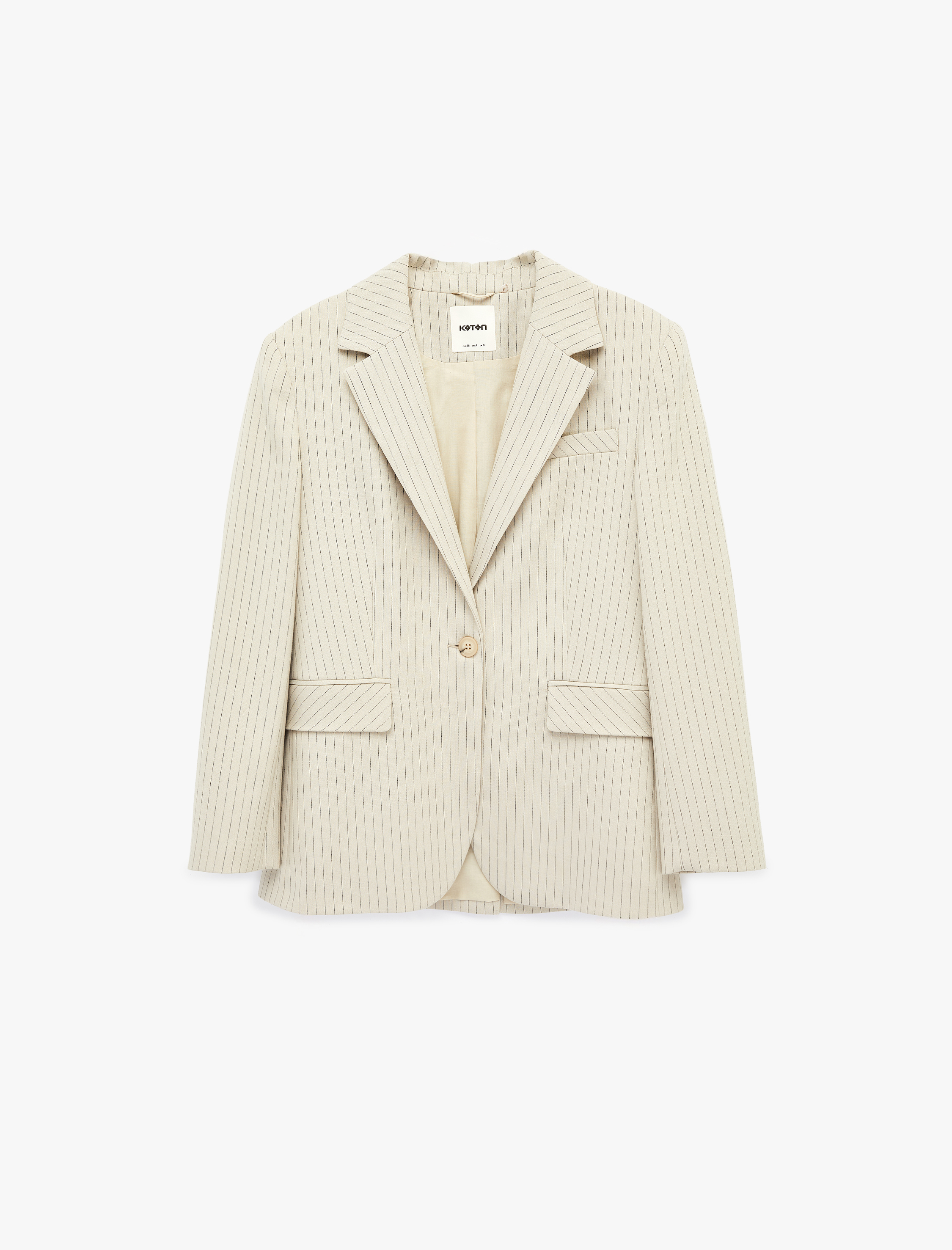   Uzun Kollu Cepli Düğmeli Çizgili Oversize Blazer Ceket