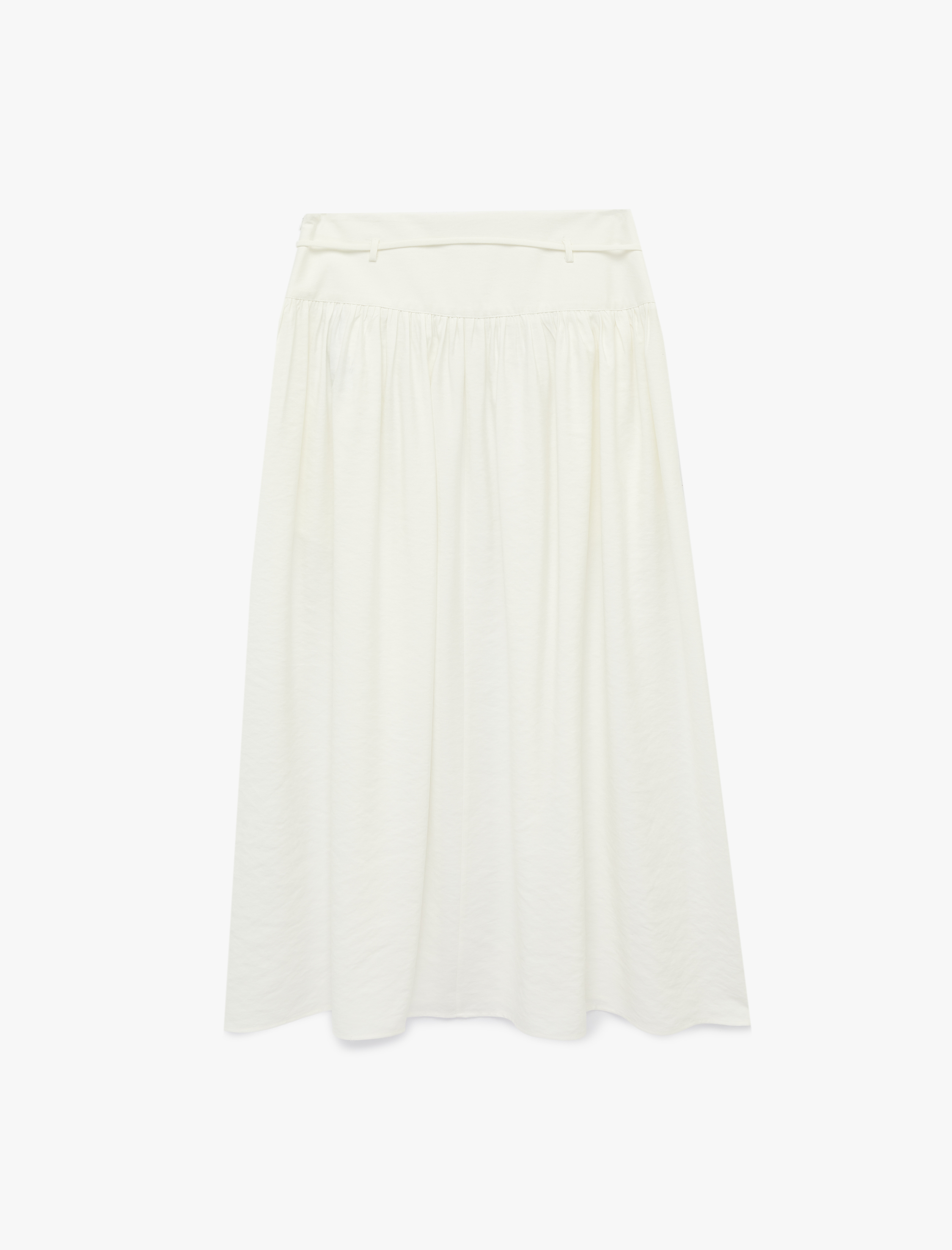   Viskon Kumaş Kemer Detaylı Çan Kesim Midi Etek