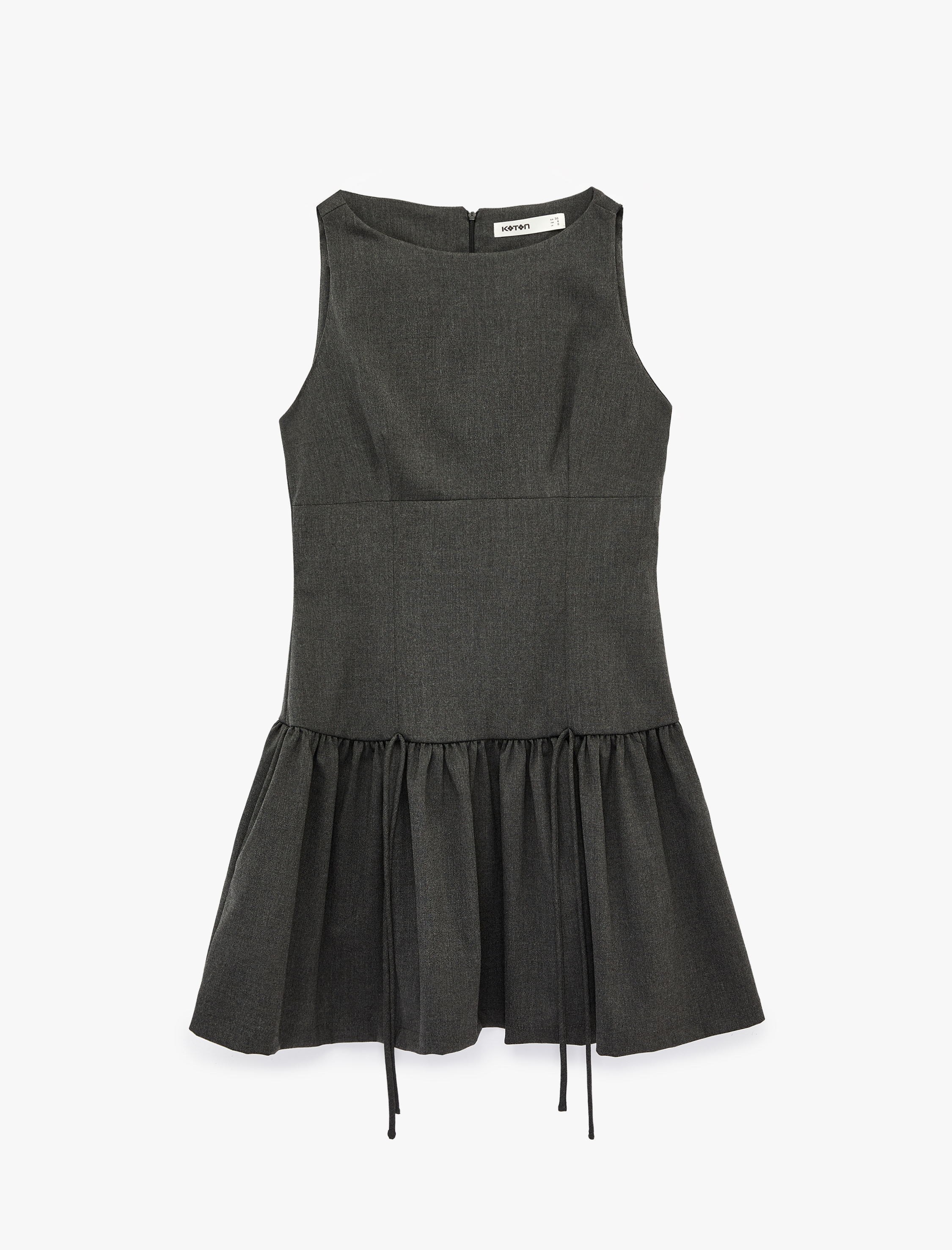   Yuvarlak Yaka Kolsuz Fırfırlı Mini Elbise