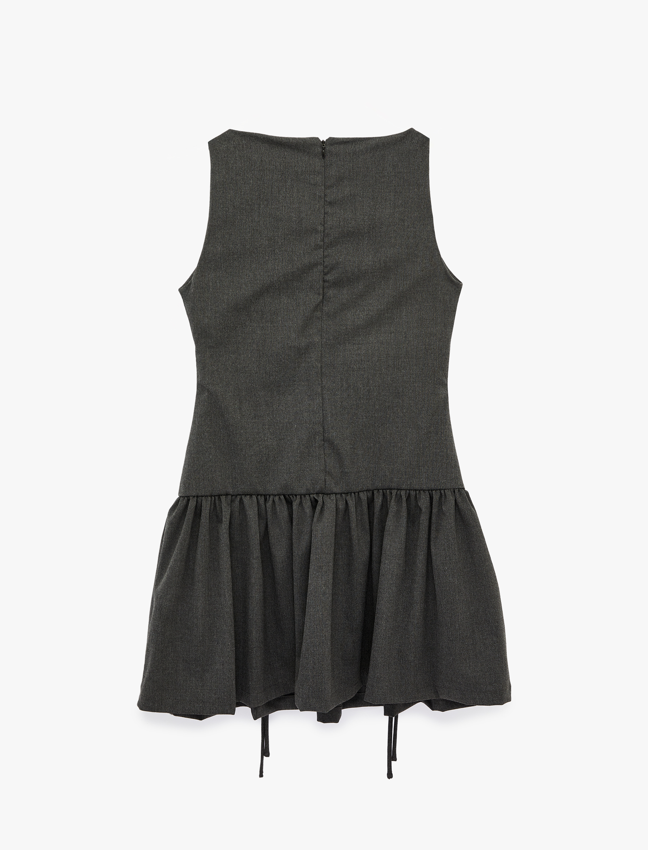   Yuvarlak Yaka Kolsuz Fırfırlı Mini Elbise