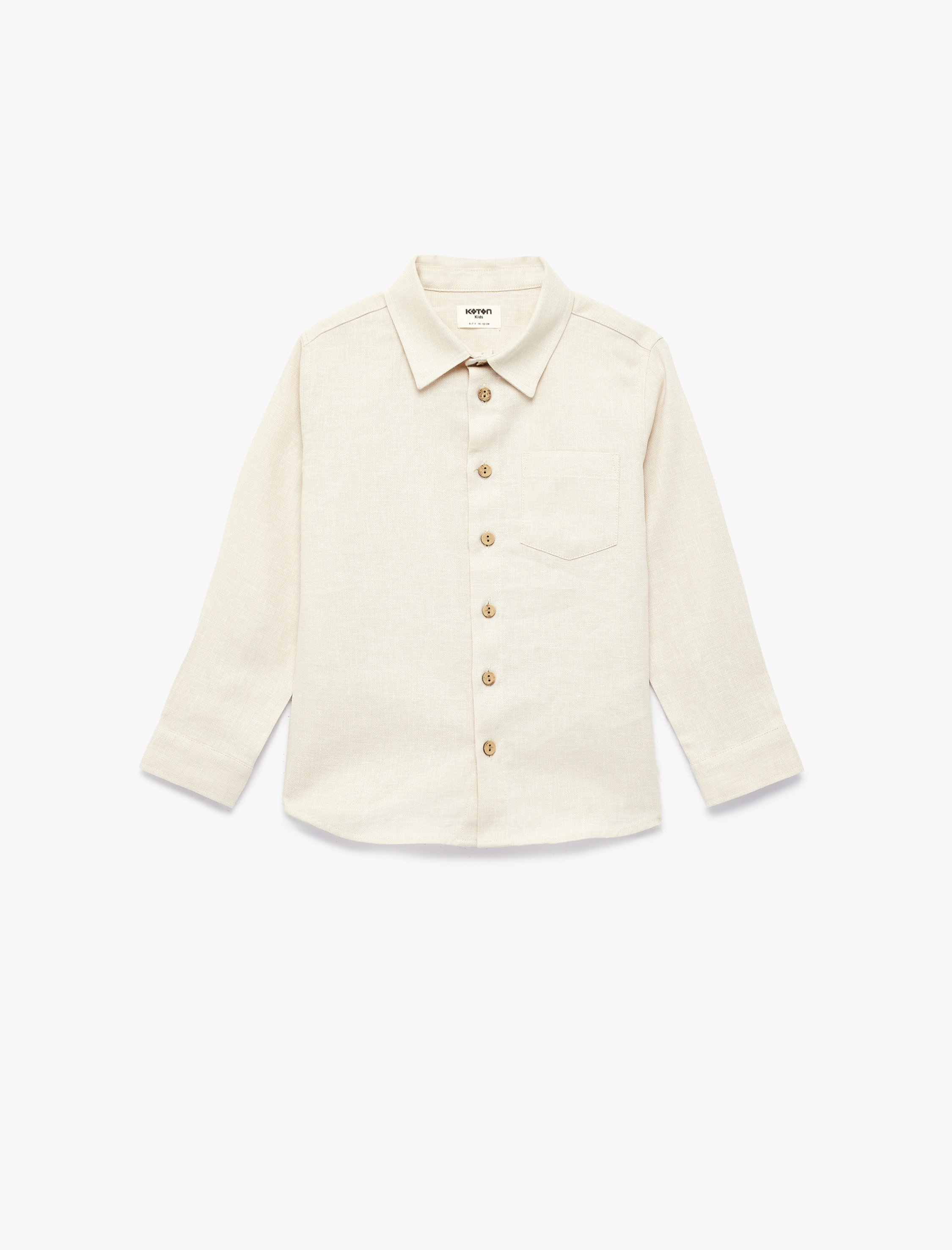  Erkek Çocuk Keten ve Pamuk Karışımlı Cepli Uzun Kollu Gömlek