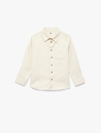 Keten ve Pamuk Karışımlı Cepli Uzun Kollu Gömlek