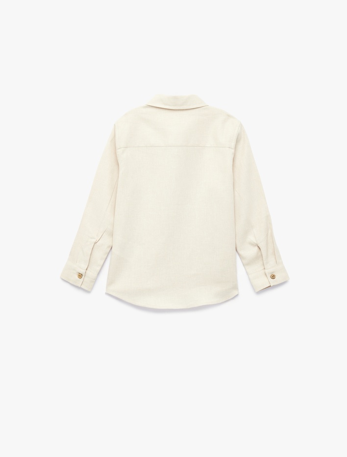 Erkek Çocuk Keten ve Pamuk Karışımlı Cepli Uzun Kollu Gömlek