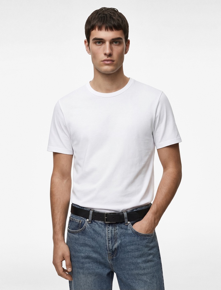  Regular Fit Kısa Kollu Bisiklet Yaka Basic Pamuklu Tişört