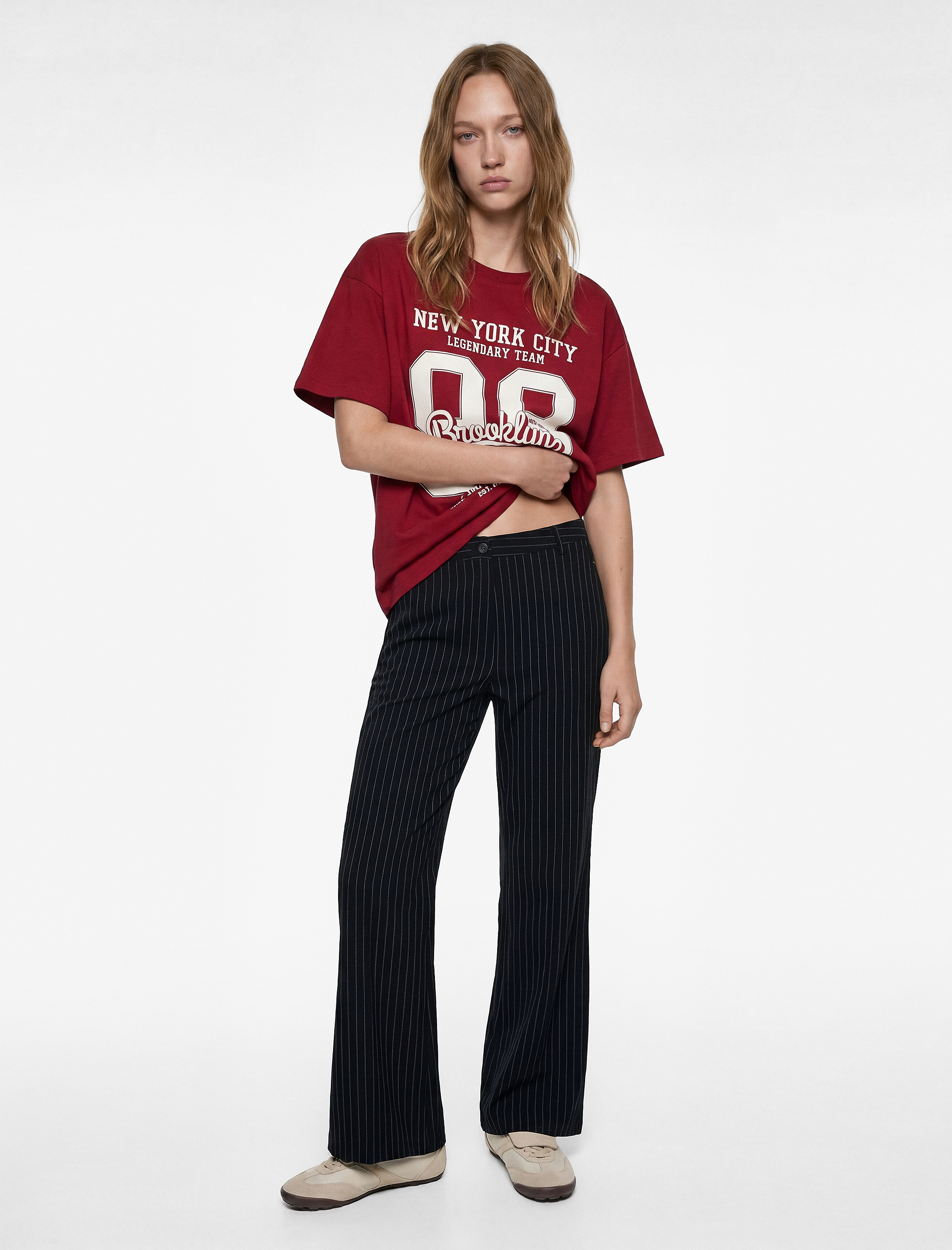   Kısa Kollu Bisiklet Yaka Pamuklu Oversize Kolej Baskılı Tişört