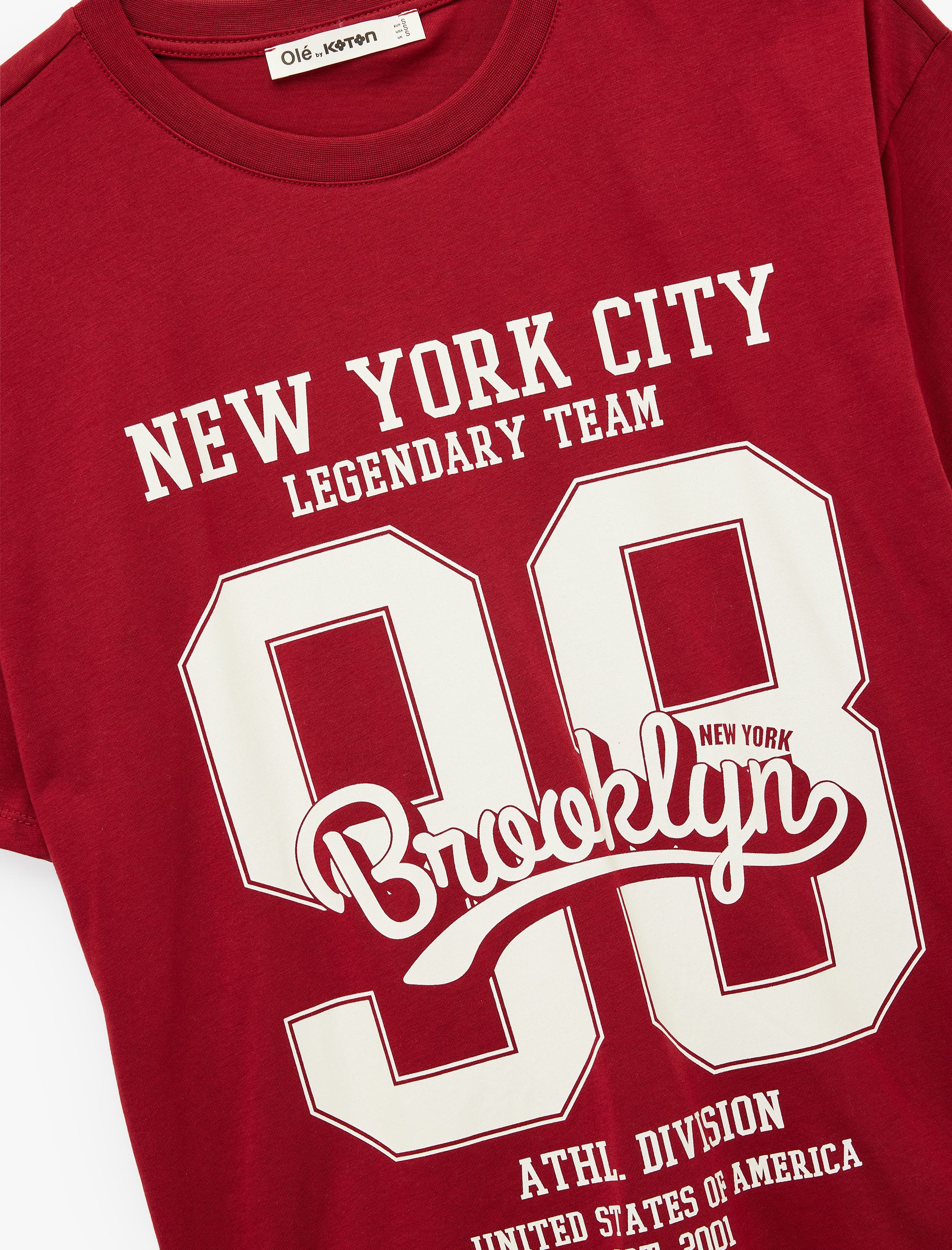   Kısa Kollu Bisiklet Yaka Pamuklu Oversize Kolej Baskılı Tişört