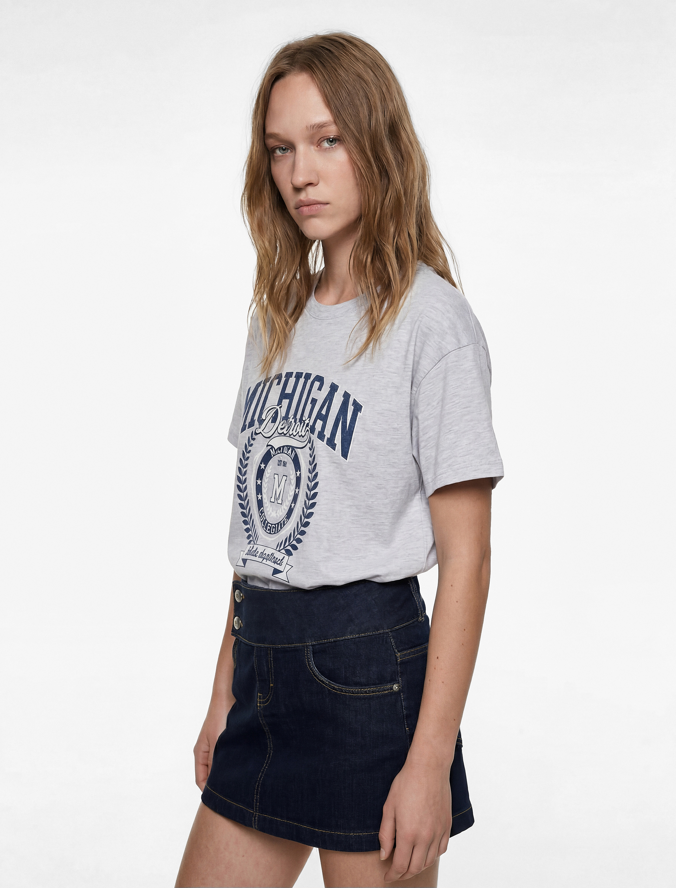   Kısa Kollu Kolej Baskılı Bisiklet Yaka Oversize Tişört