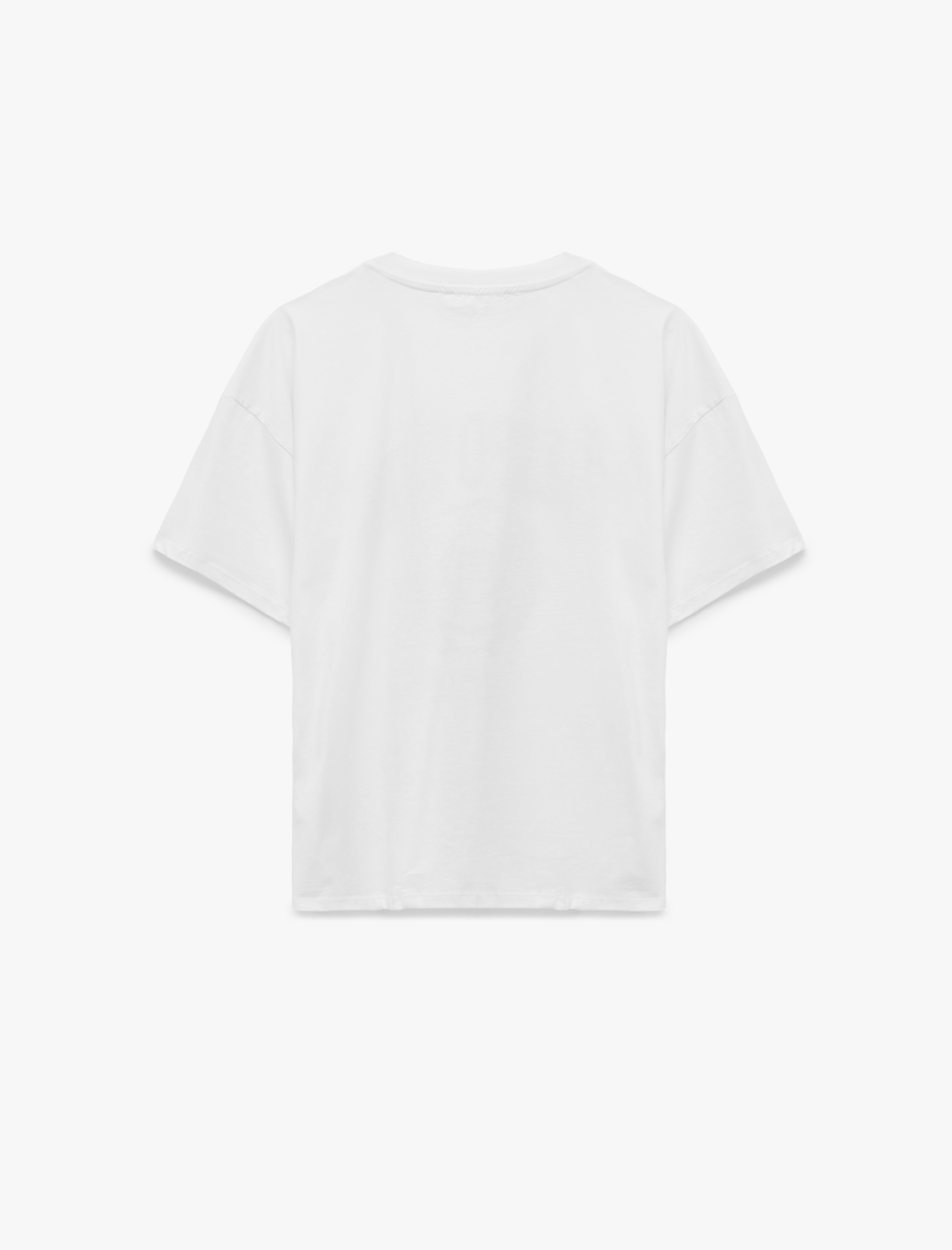   Pamuklu Kısa Kollu Bisiklet Yaka Baskılı Oversize Tişört