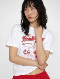 Pamuklu Kısa Kollu Bisiklet Yaka Fiyonk Baskılı Oversize Tişört