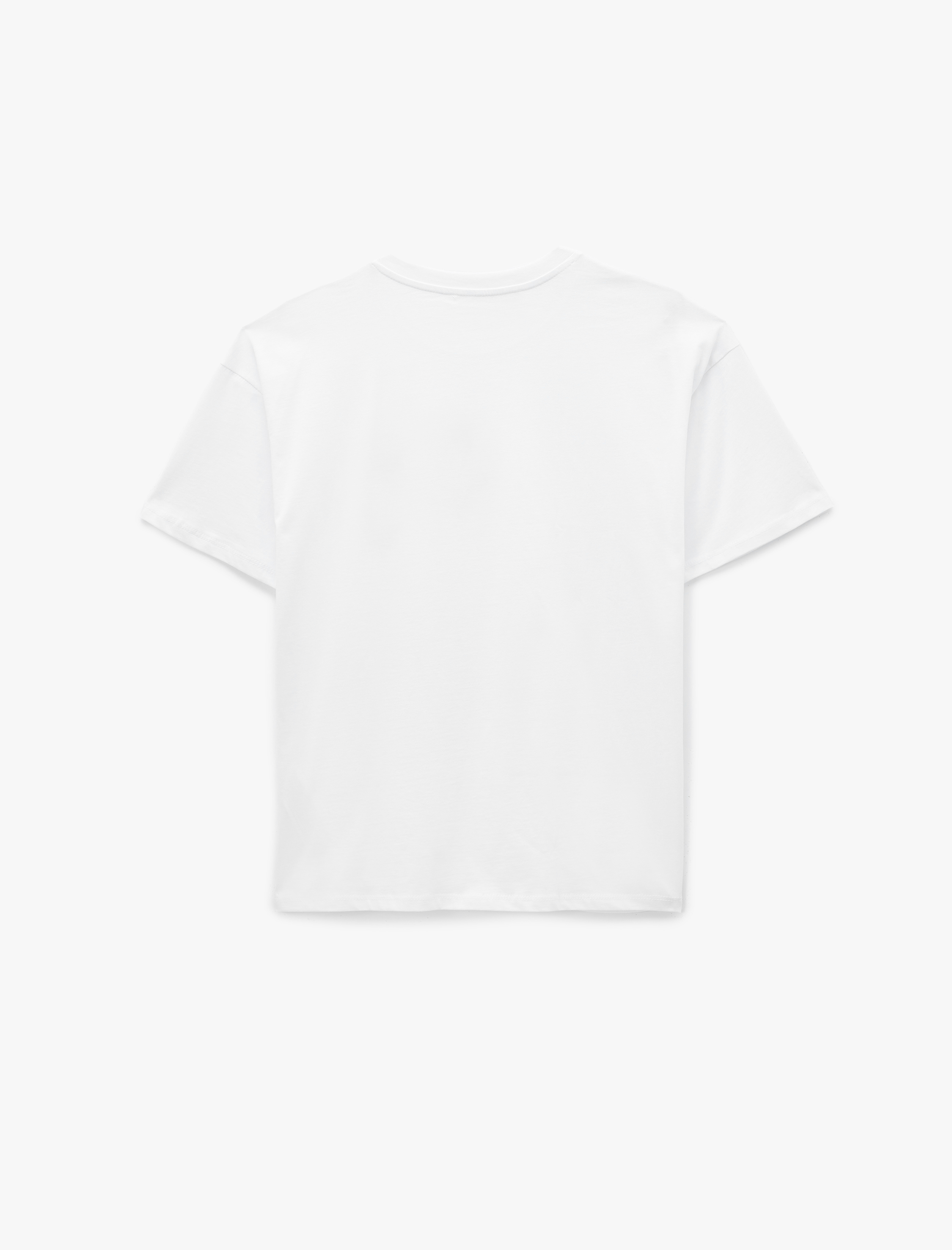   Pamuklu Kısa Kollu Bisiklet Yaka Ördek Nakışlı Oversize Tişört