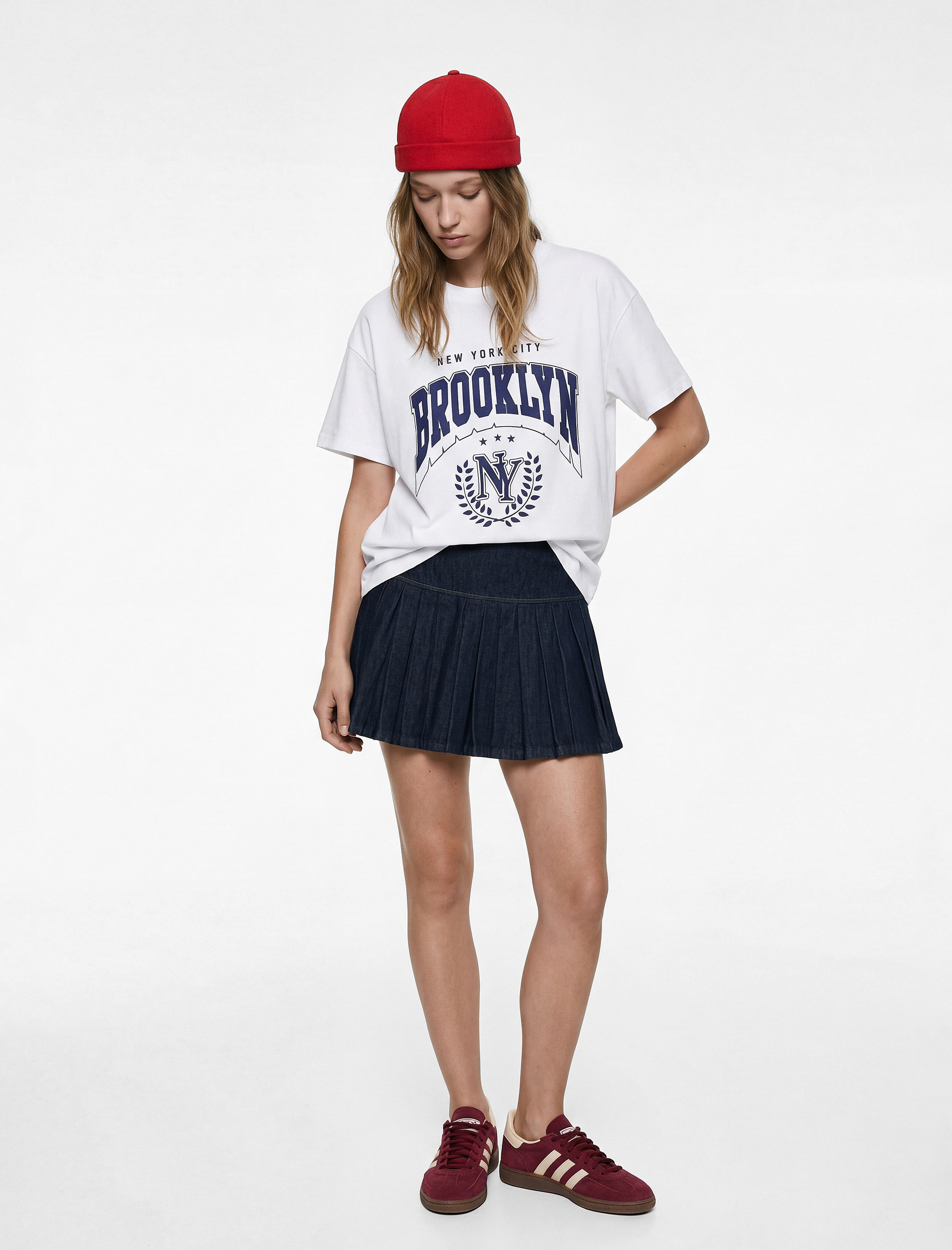   Pamuklu Baskılı Kısa Kollu Bisiklet Yaka Oversize Tişört