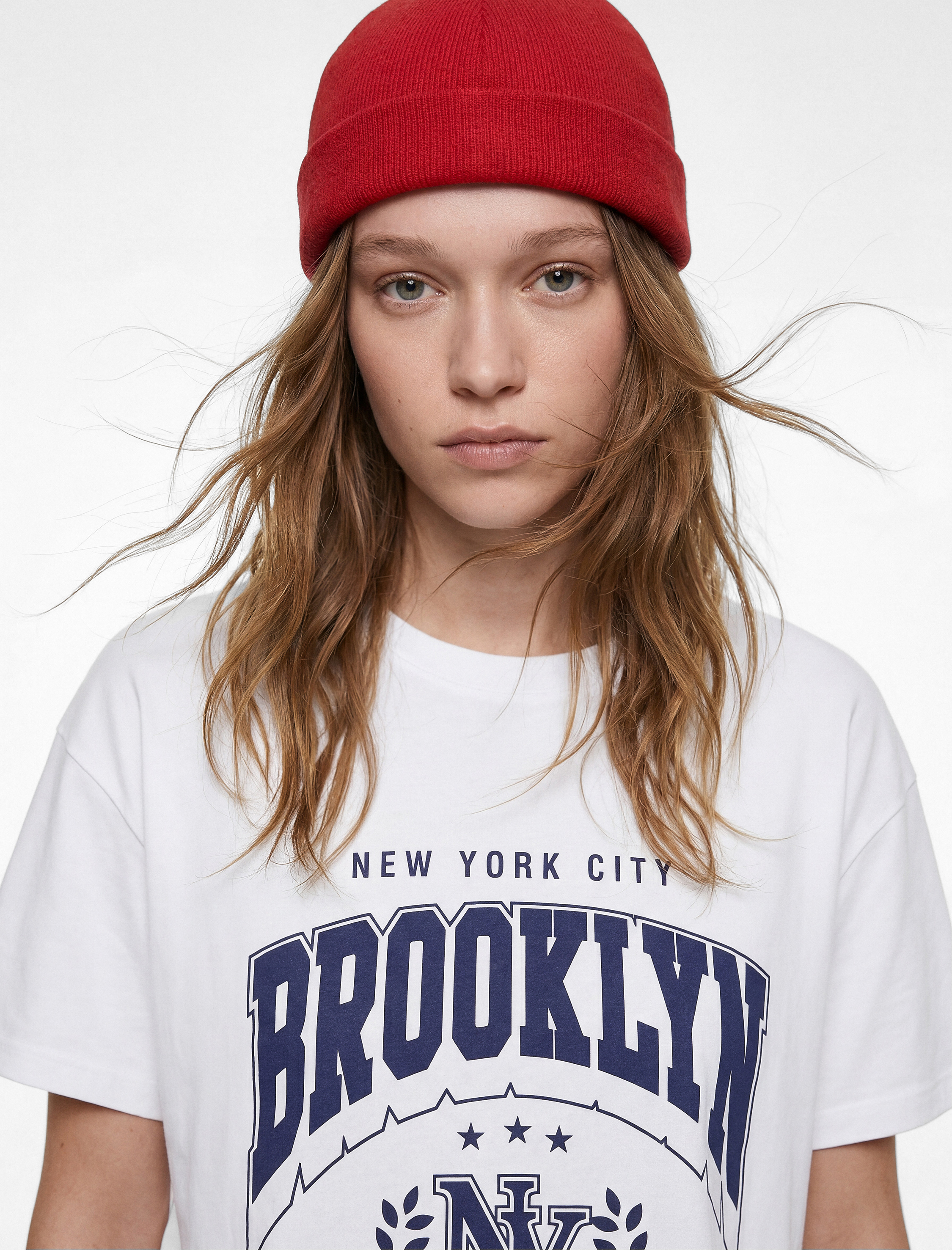   Pamuklu Baskılı Kısa Kollu Bisiklet Yaka Oversize Tişört