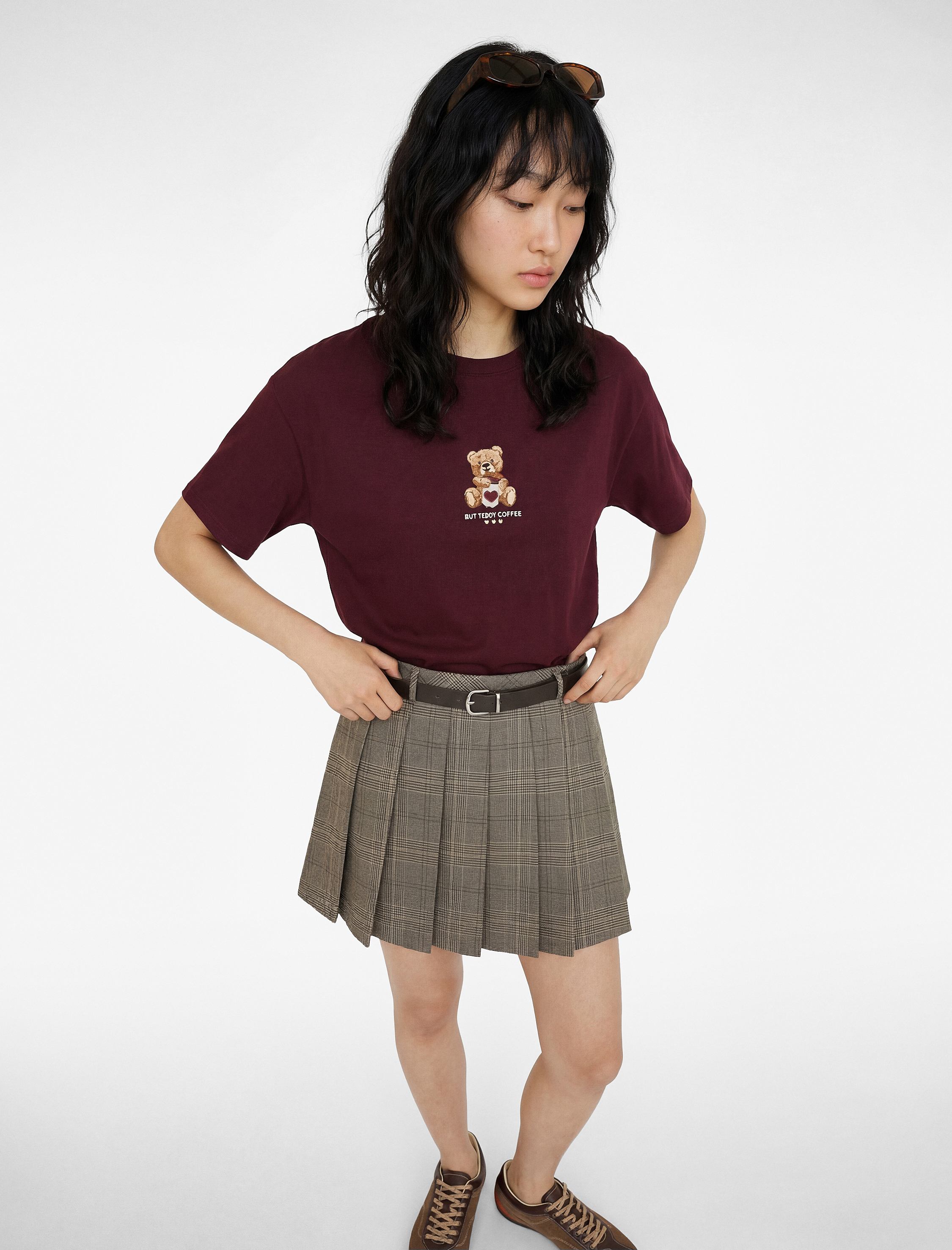   Ayıcık Nakışlı Kısa Kollu Bisiklet Yaka Pamuklu Oversize Tişört