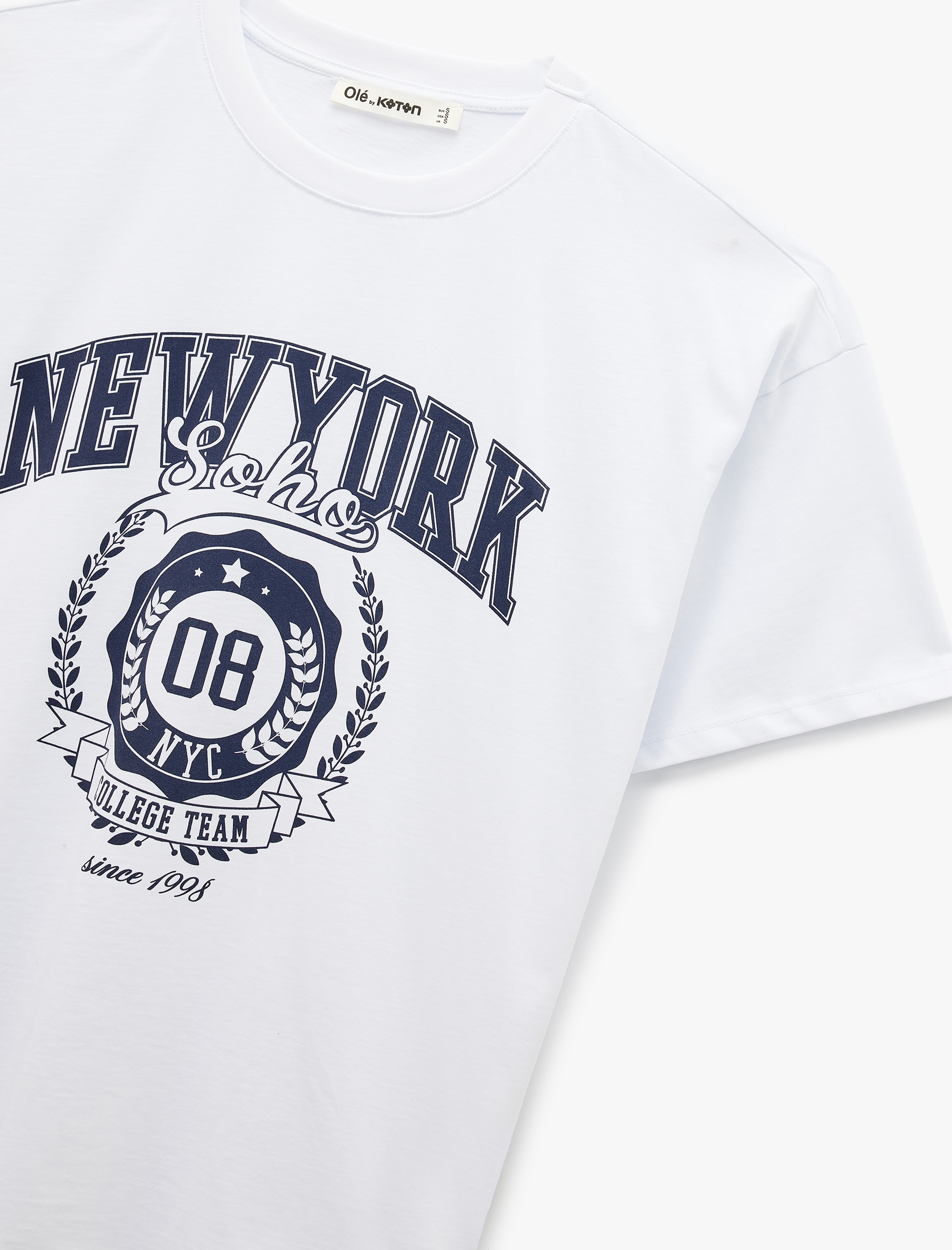   Kısa Kollu Bisiklet Yaka Pamuklu Oversize Baskılı Tişört