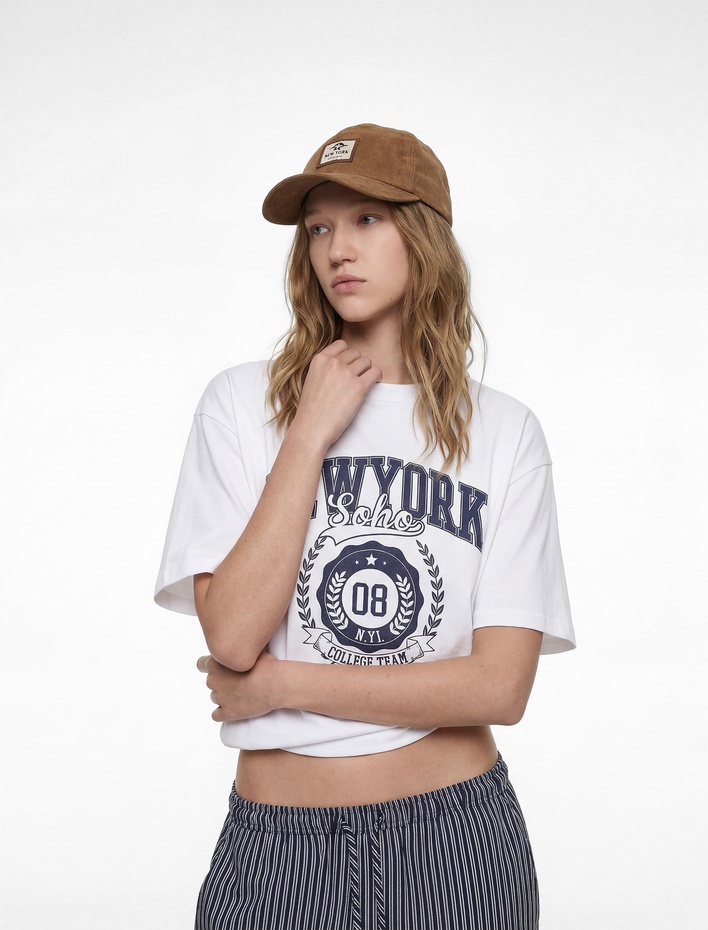  Kısa Kollu Bisiklet Yaka Pamuklu Oversize Baskılı Tişört