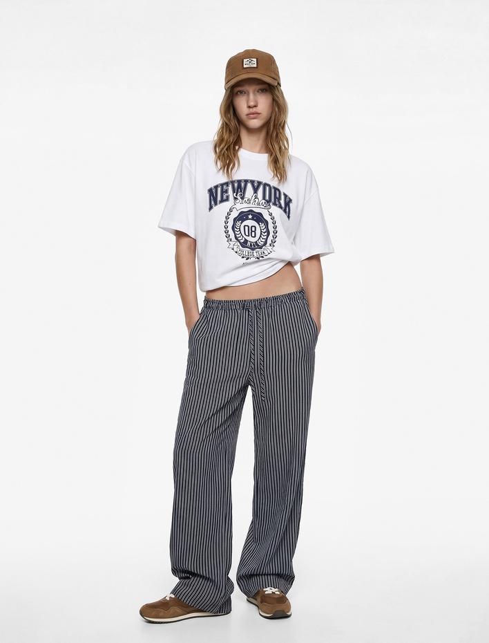  Kısa Kollu Bisiklet Yaka Pamuklu Oversize Baskılı Tişört