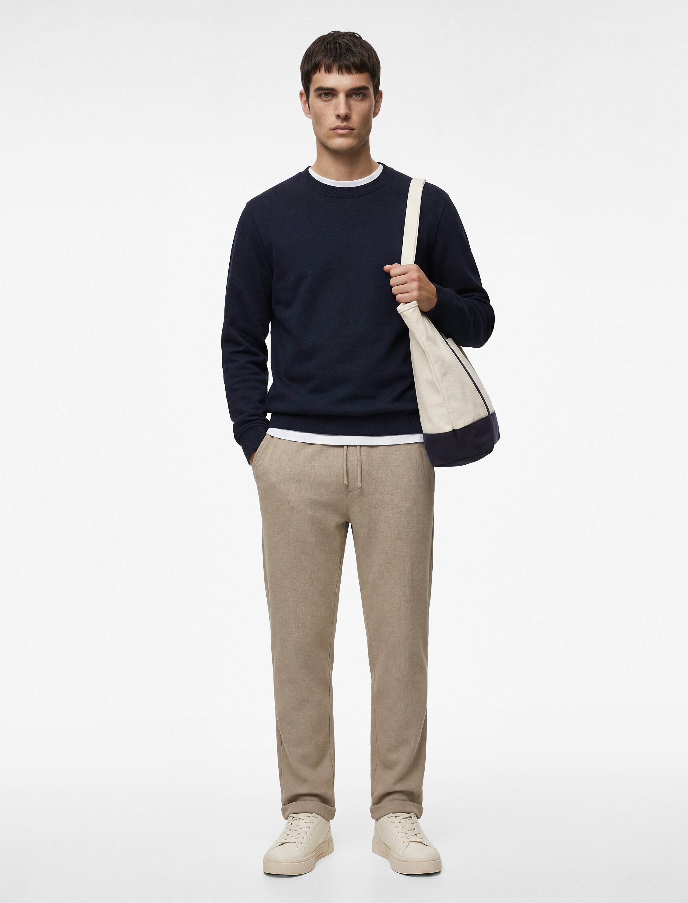   Duble Paça Cepli Viskon Karışımlı Beli Bağcıklı Pantolon