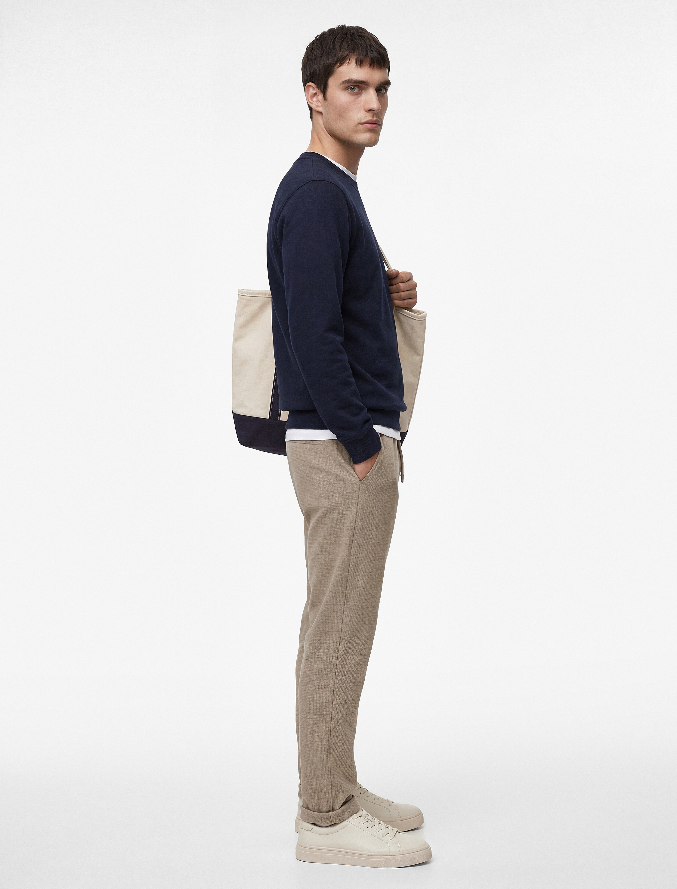   Duble Paça Cepli Viskon Karışımlı Beli Bağcıklı Pantolon