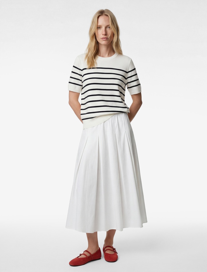  Regular Fit Kısa Kollu Bisiklet Yaka Çizgili Triko Kazak