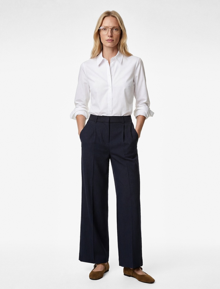  Regular Fit Uzun Kollu Düğmeli Klasik Yaka Poplin Gömlek