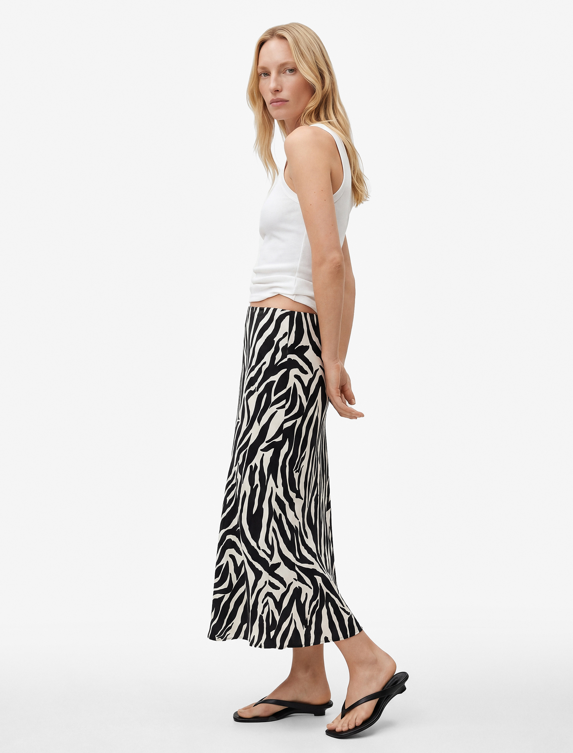   Zebra Desenli Midi Saten Etek