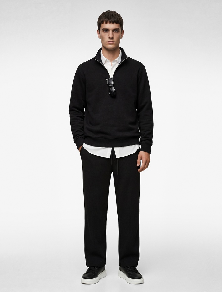  Regular Fit Dokulu Cepli Pamuklu Eşofman Altı