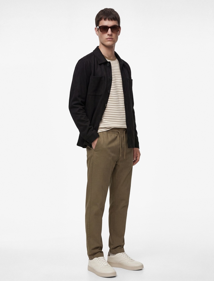  Regular Fit Pamuklu Cepli Gabardin Beli Bağcıklı Pantolon