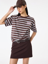 Kısa Kollu Bisiklet Yaka Rahat Kalıp Pamuklu Baskılı Tişört