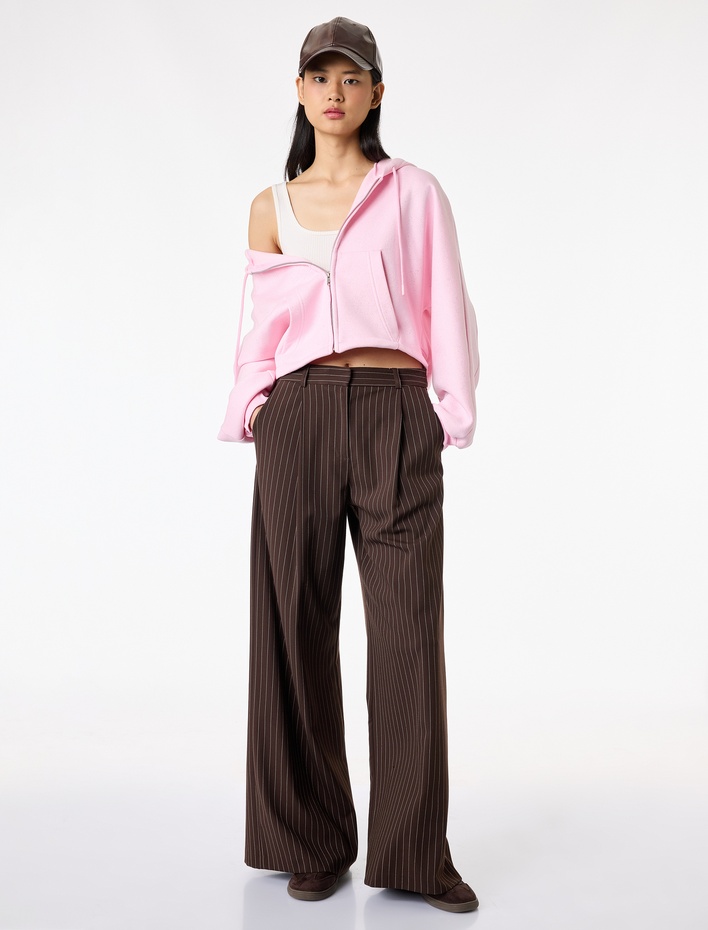  Şardonlu Balon Kol Simli Kanguru Cepli Kapüşonlu Fermuarlı Oversize Sweatshirt