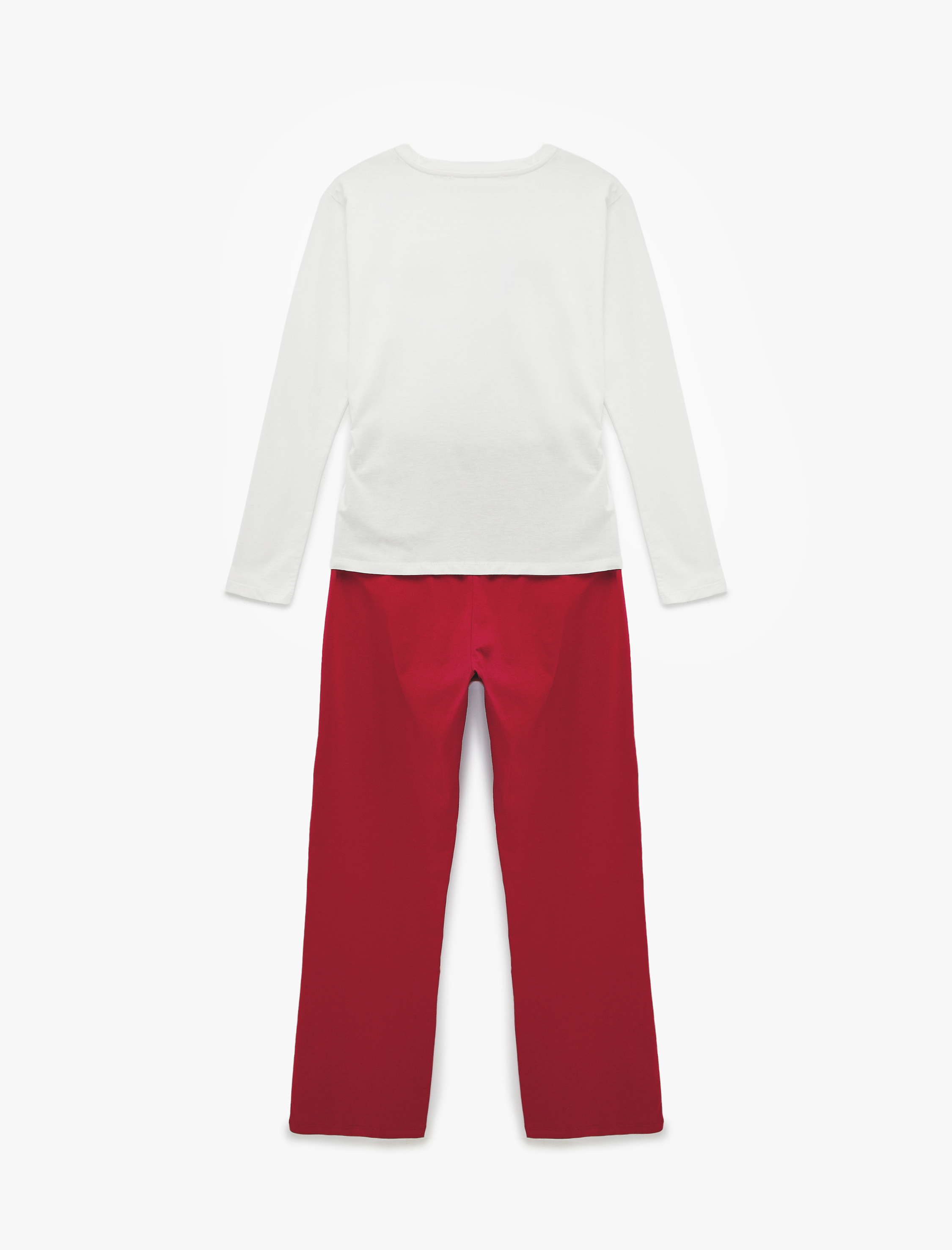   Pamuklu Uzun Kollu Bisiklet Yaka Kedi Baskılı Pijama Takımı