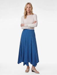 Asimetrik Kesim Kareli Midi Etek