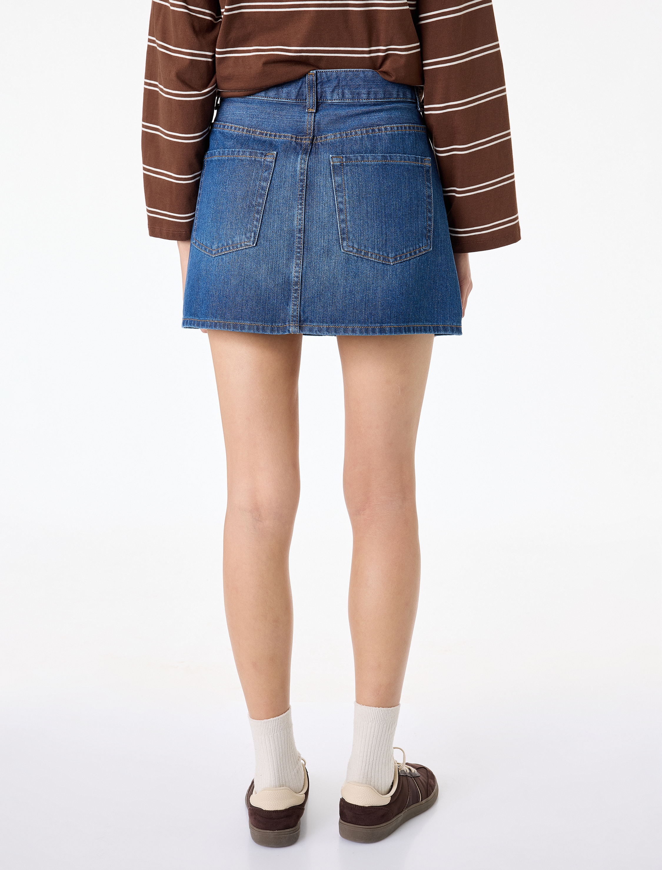   Pamuklu Cepli Düğmeli Mini A Kesim Denim Etek