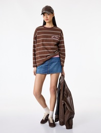 Pamuklu Cepli Düğmeli Mini A Kesim Denim Etek