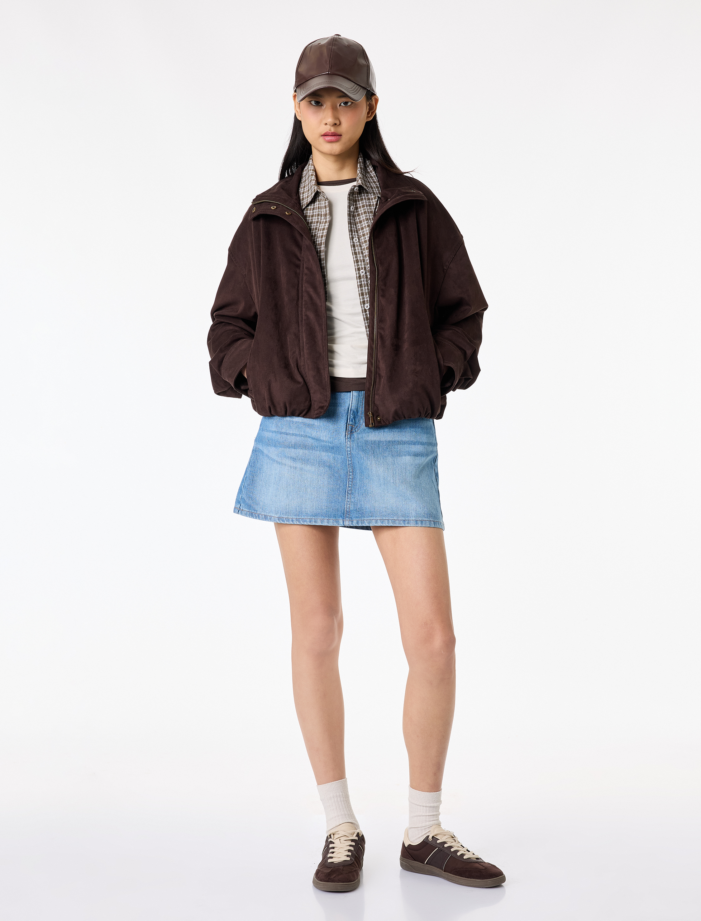   Pamuklu Cepli Düğmeli Mini A Kesim Denim Etek