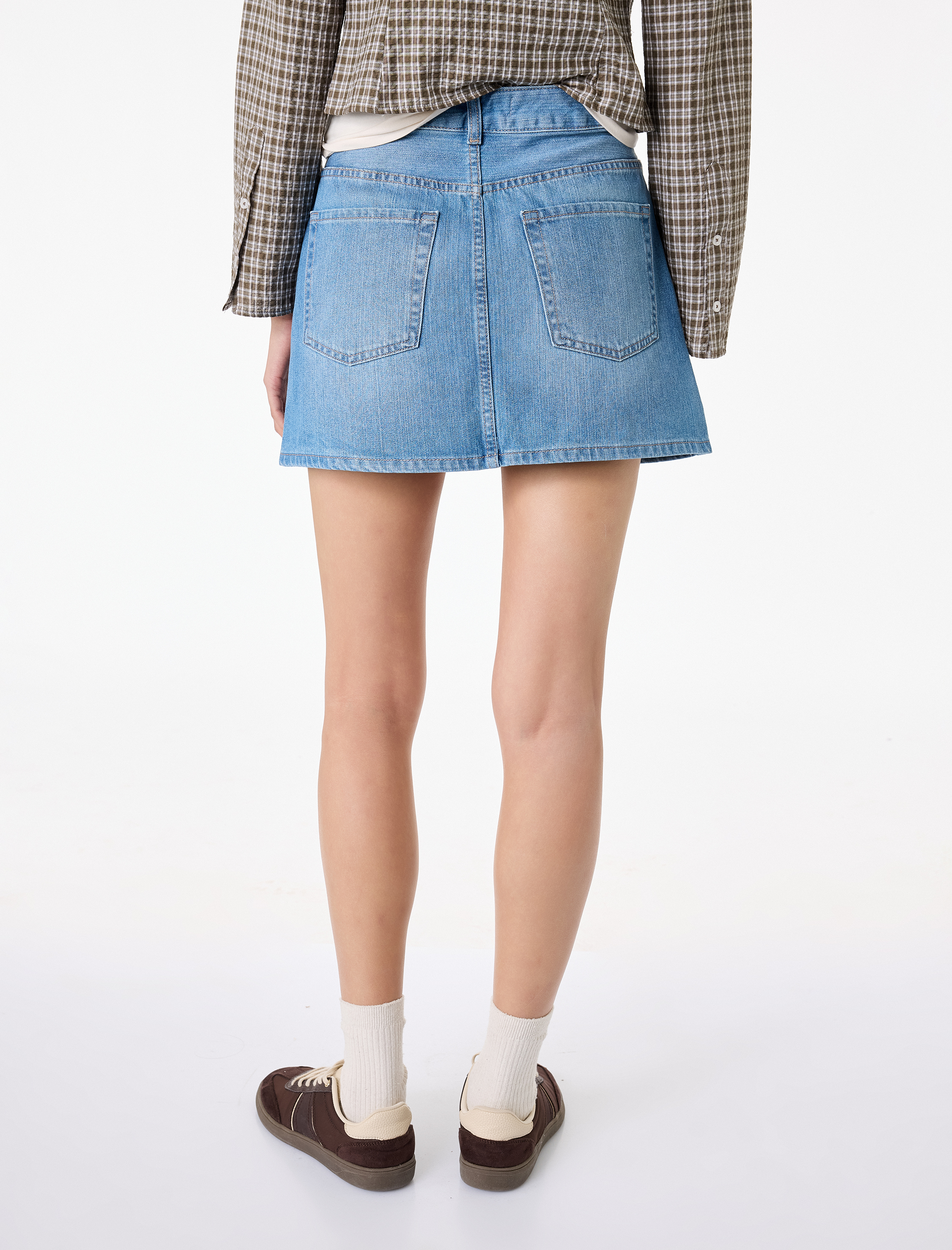   Pamuklu Cepli Düğmeli Mini A Kesim Denim Etek