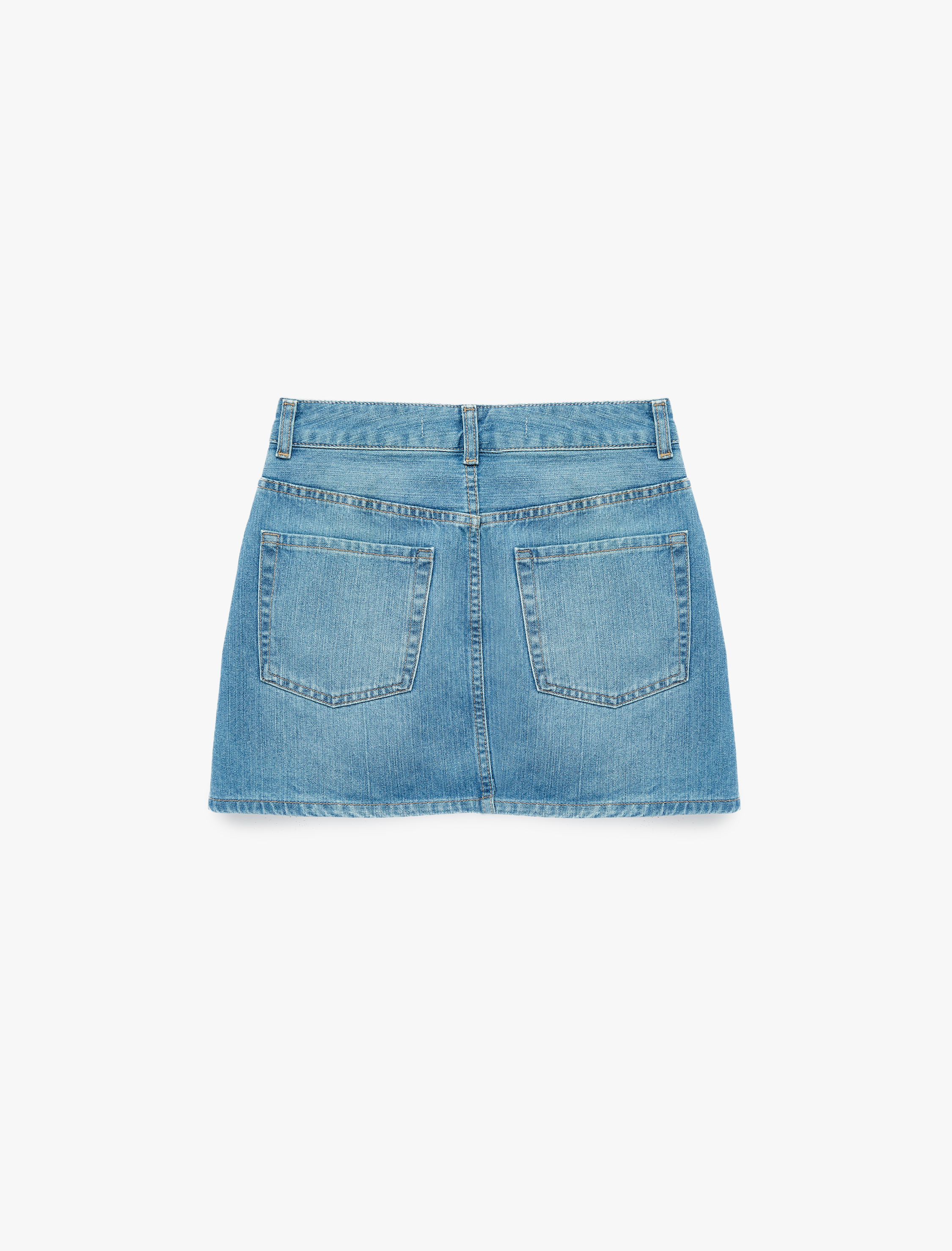   Pamuklu Cepli Düğmeli Mini A Kesim Denim Etek