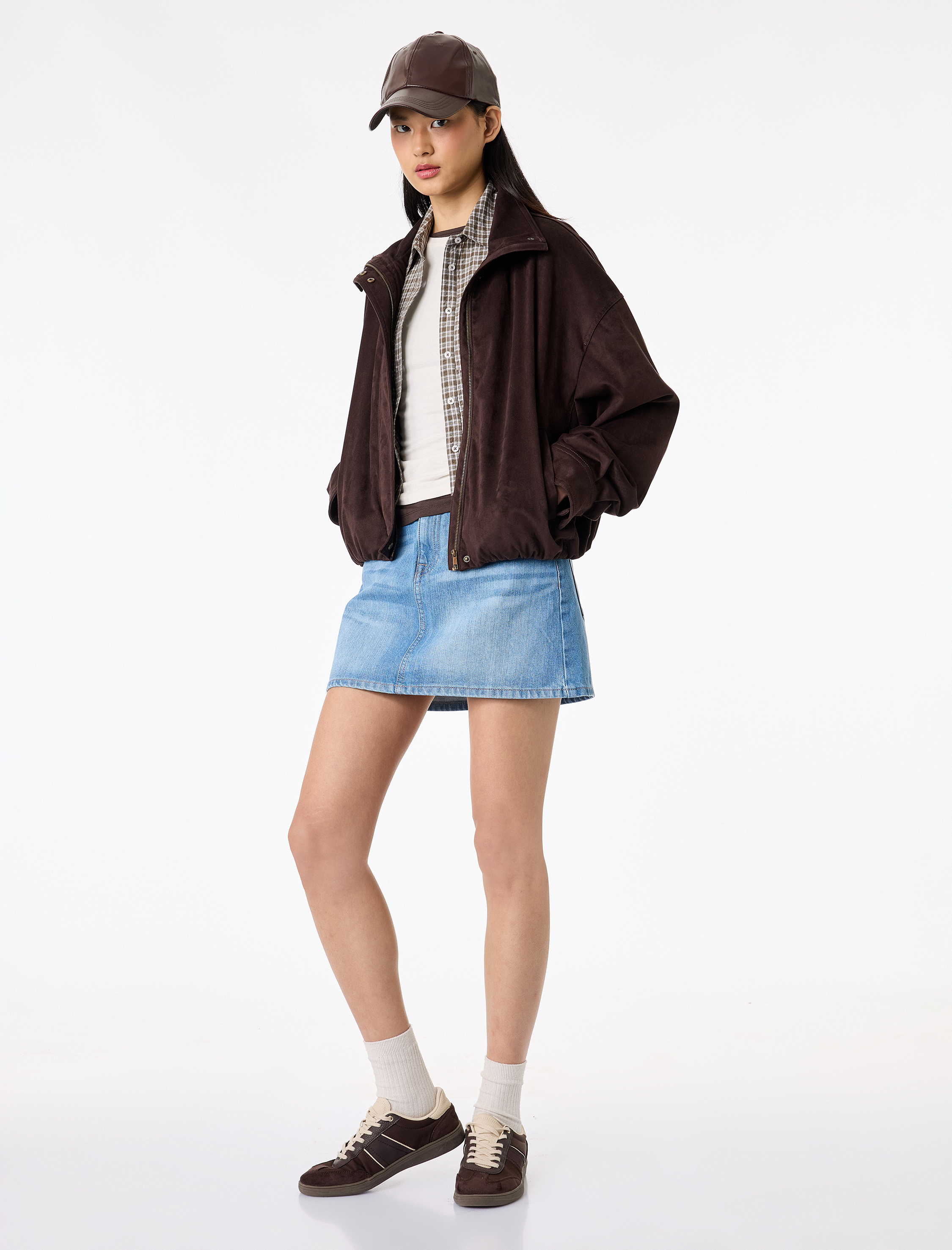   Pamuklu Cepli Düğmeli Mini A Kesim Denim Etek