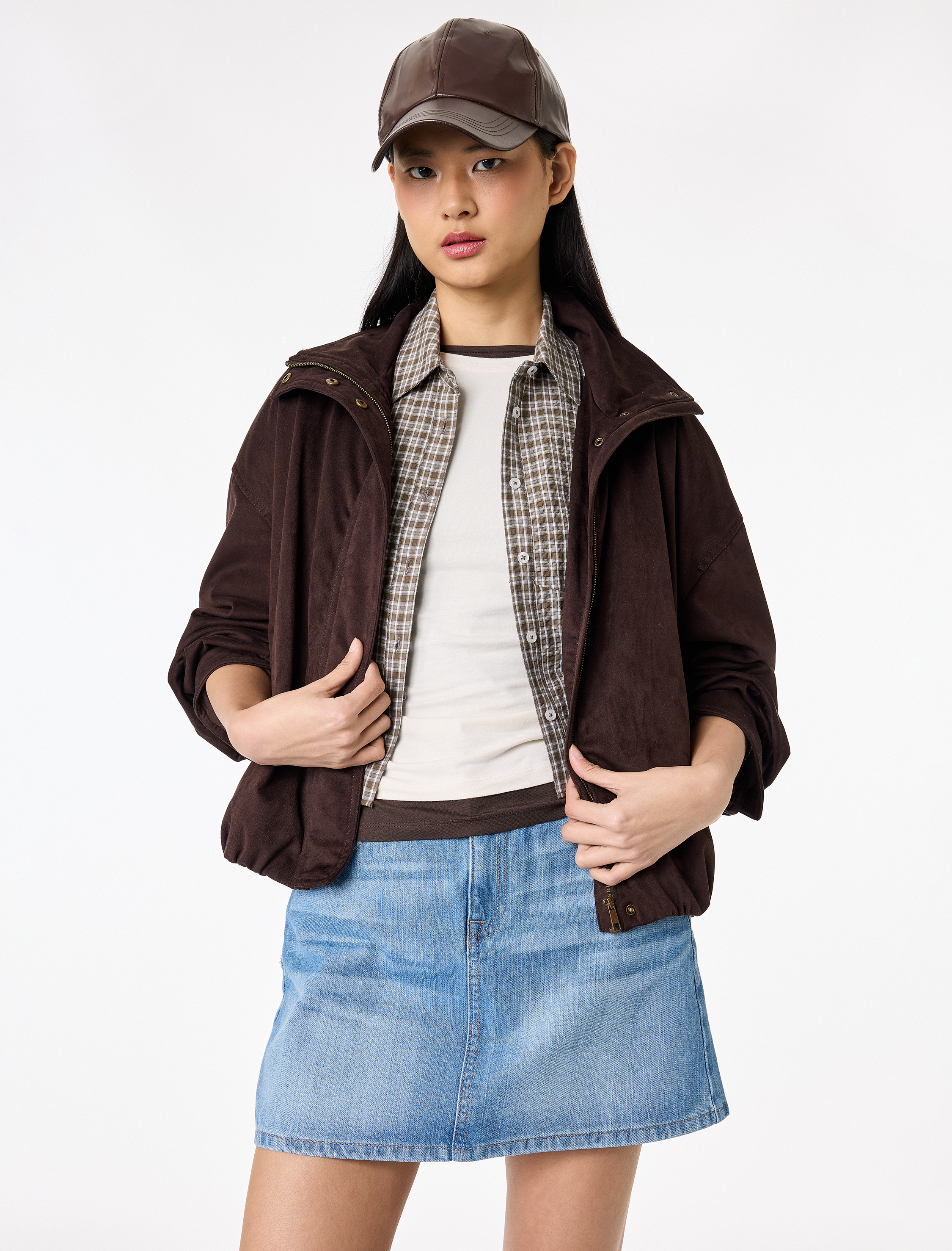   Pamuklu Cepli Düğmeli Mini A Kesim Denim Etek