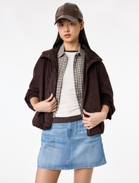 Pamuklu Cepli Düğmeli Mini A Kesim Denim Etek