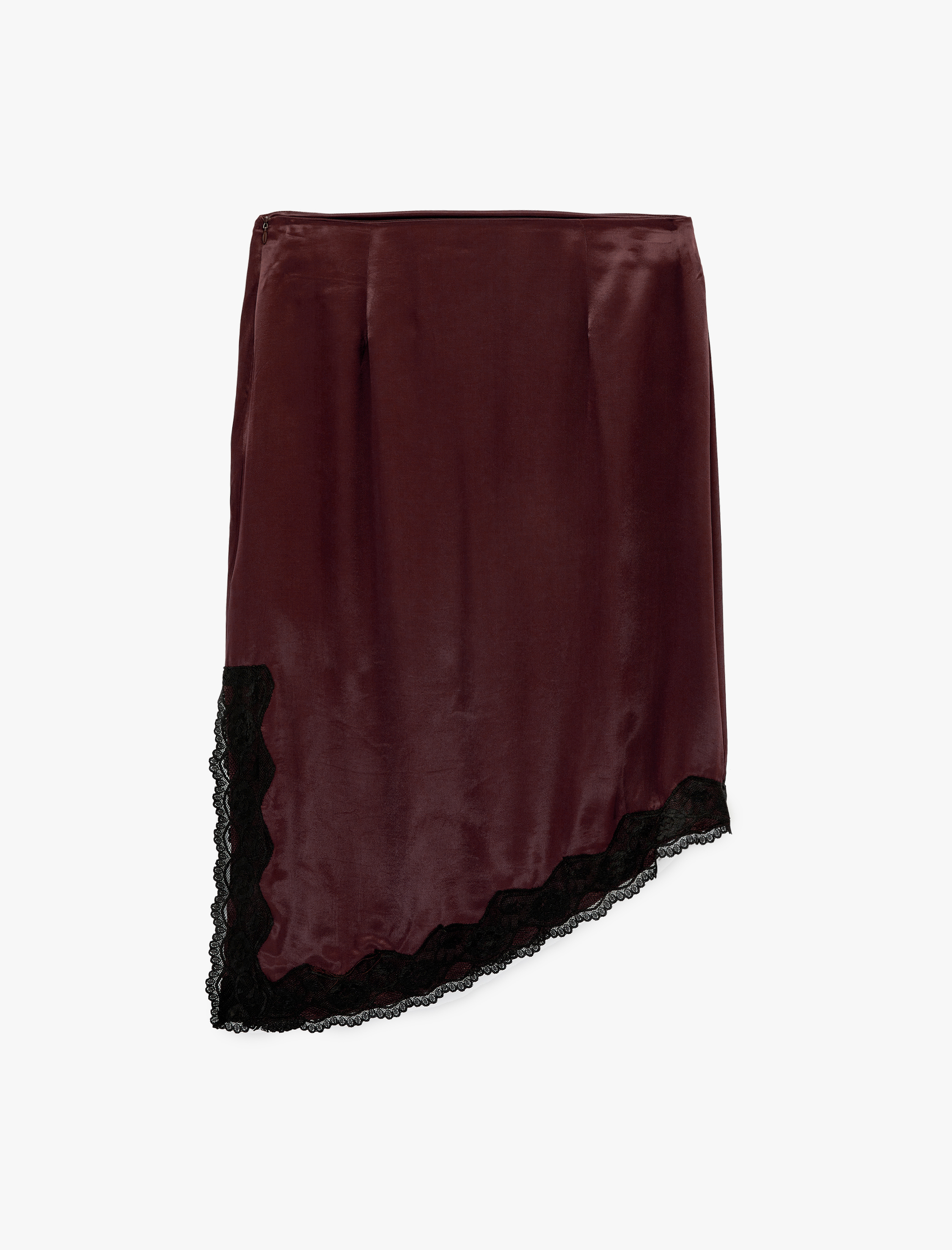   Asimetrik Slim Fit Dantel Detaylı Saten Midi Etek